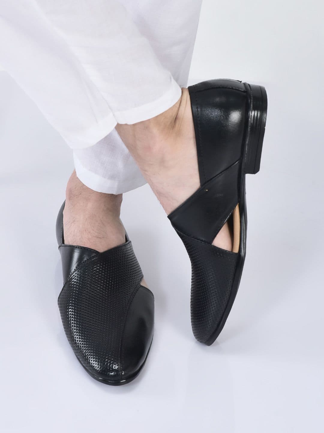 FAUSTO Men Black Leather Slip On Shoes - view 1