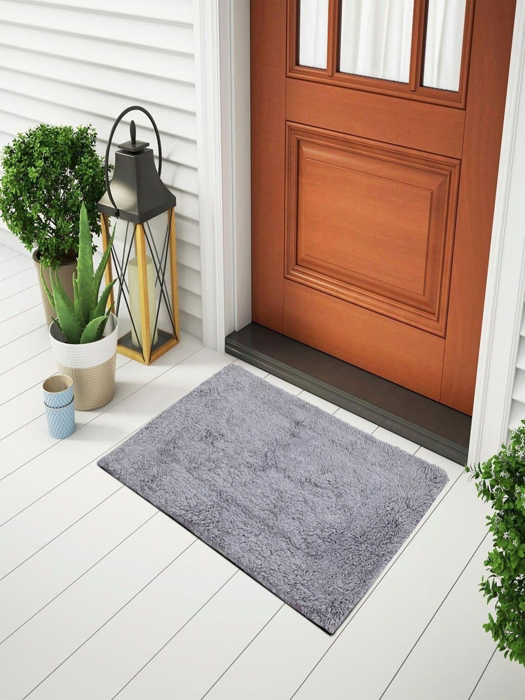 Status Grey Textured Cotton Anti-Skid Doormat- 38 X 58 CM - view 1