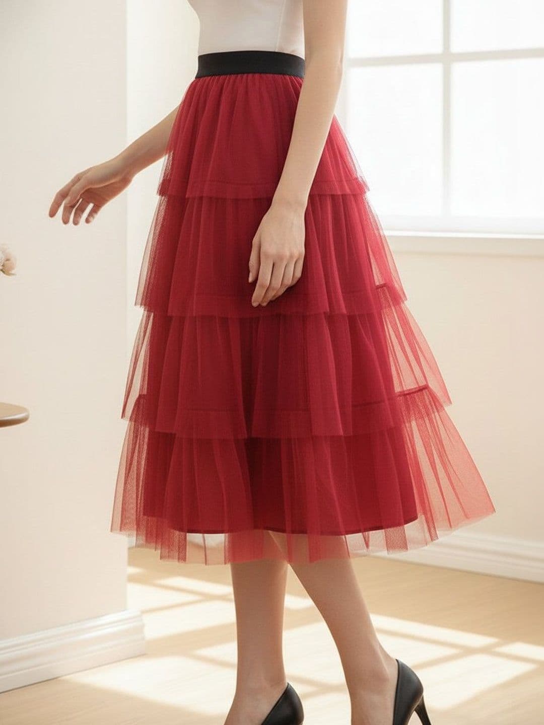 U&F Net High-Rise Layered A-line Knee-Length Skirt - view 1