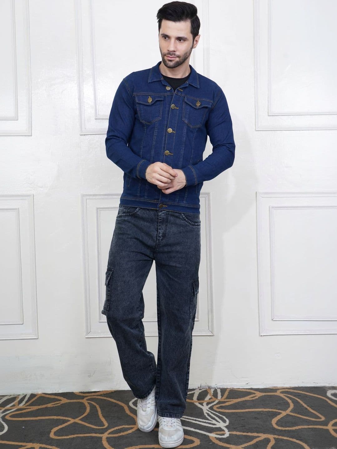 SZN Men Striped Outdoor Denim Jacket with Patchwork - view 1