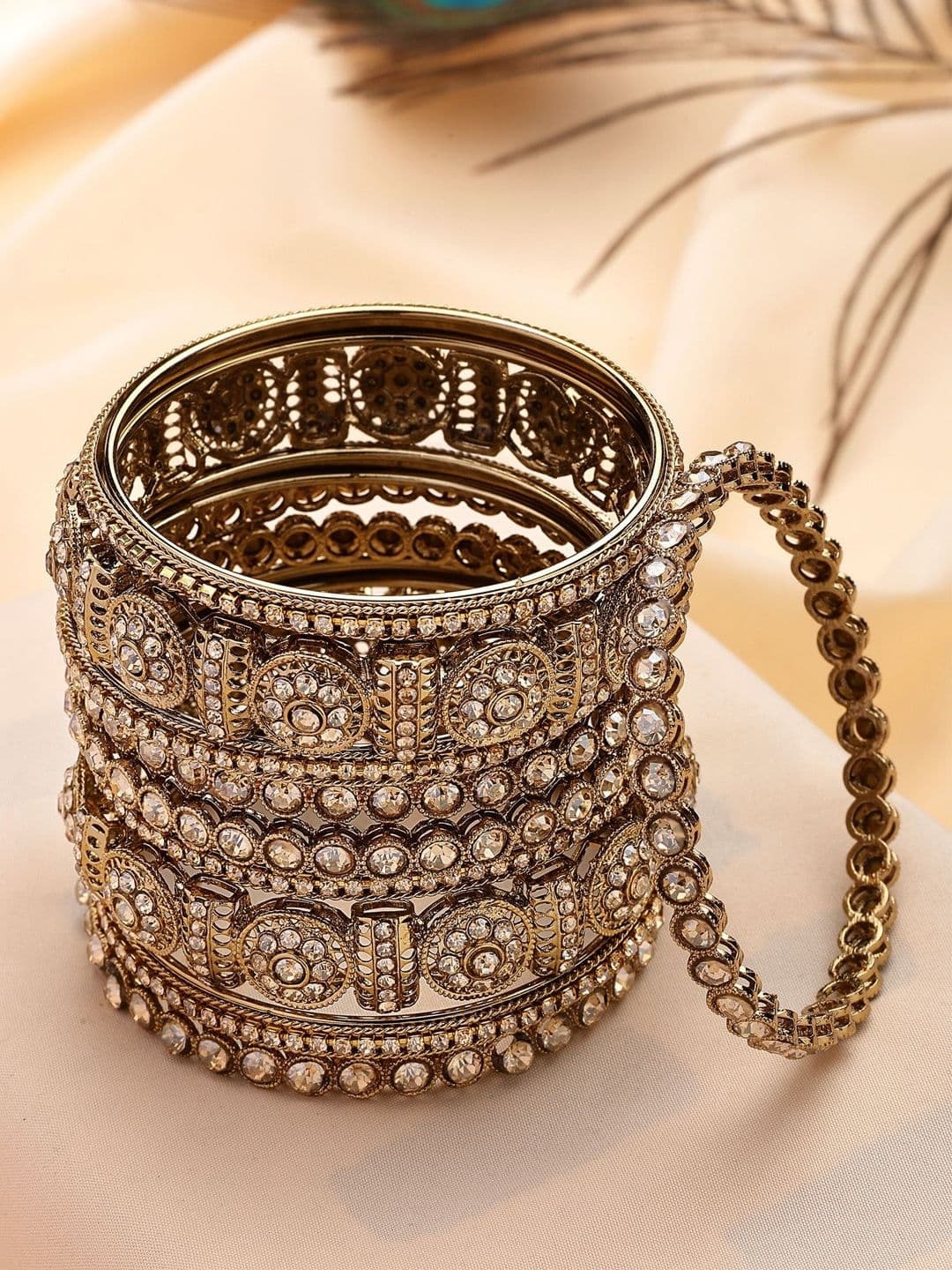 KARATCART Set Of 10 Gold-Plated Kundan Stone-Studded Bangles - view 1