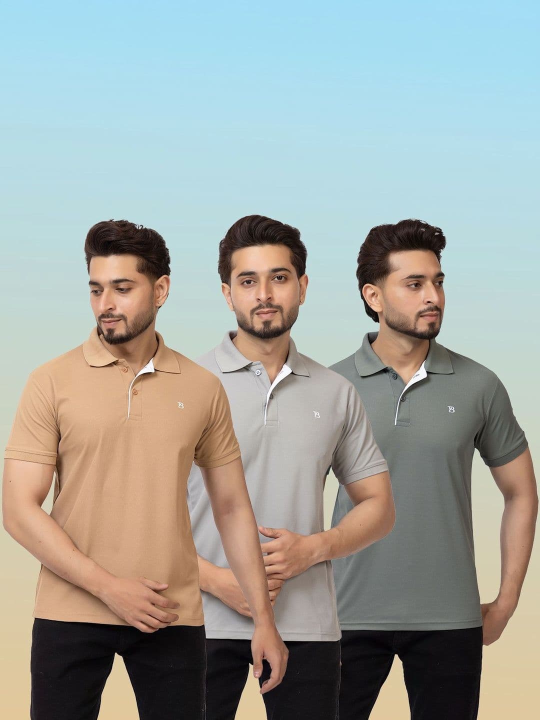 GEE 5 Men Pack Of 3 Brand Logo Solid Polo Collar Short Sleeves Regular Fit T-shirt - view 1
