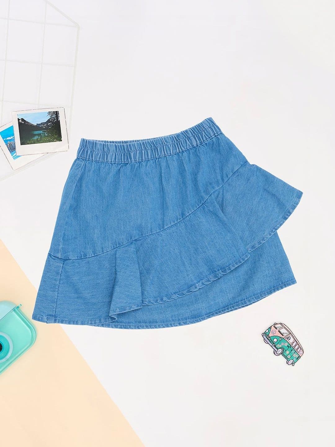 Pantaloons Junior Girls Flared Cotton Mini Skirt - view 1