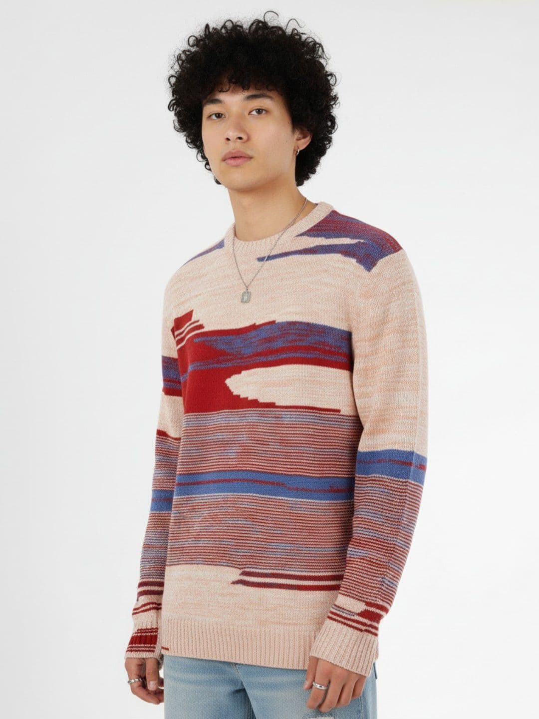 glitchez Abstract Self Design Round Neck Relaxed Pullover - view 1