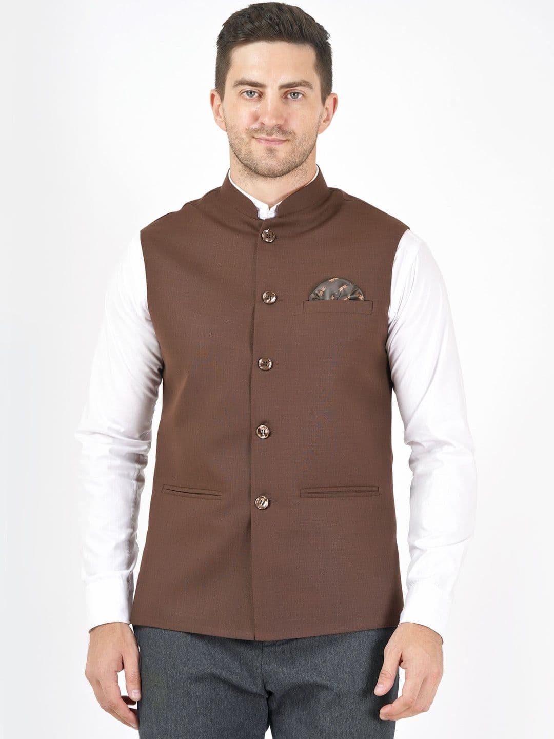 Badoliya & Sons Men Woven Cotton Linen Nehru Jackets - view 1