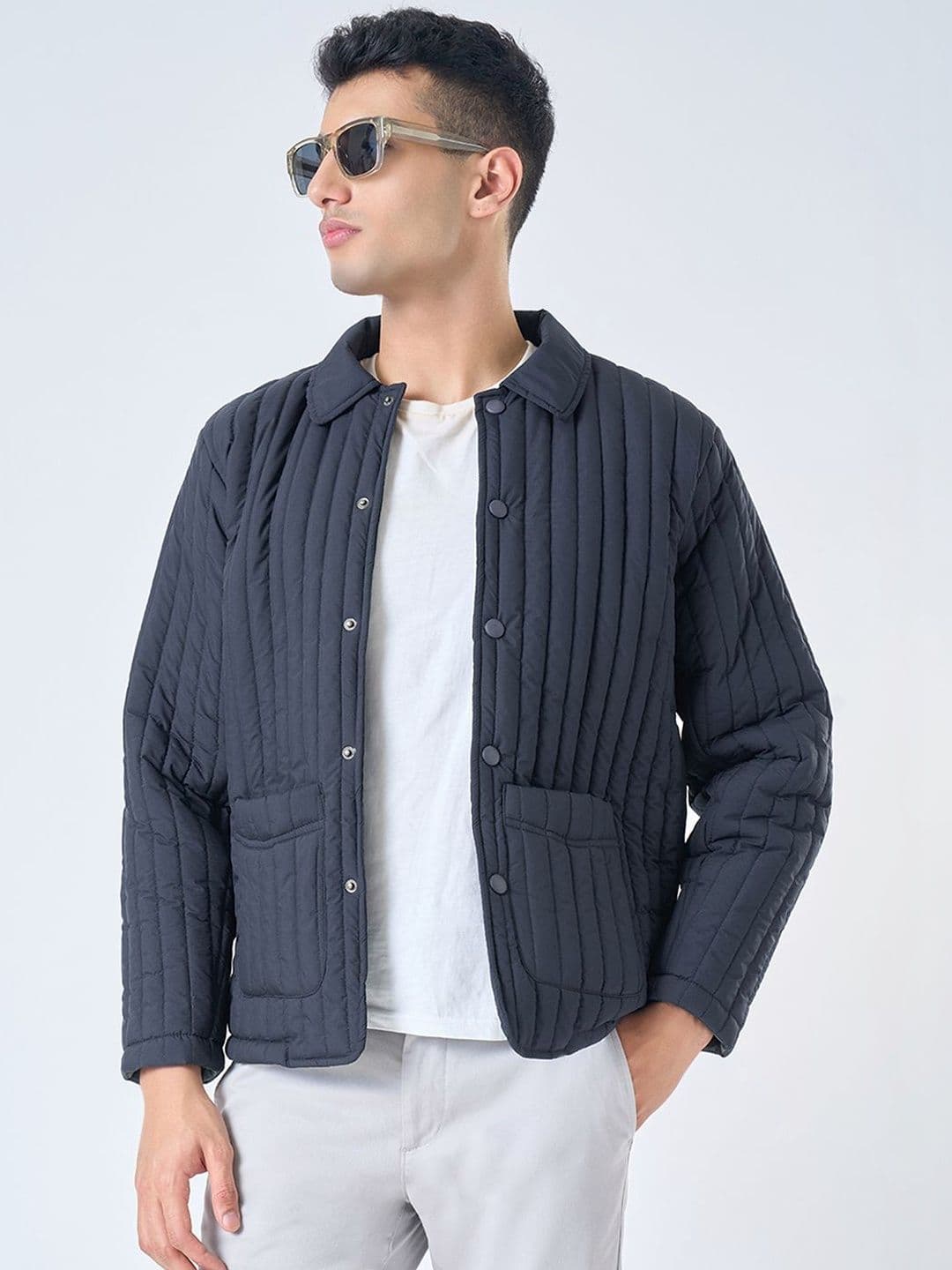 Peregrine by Pantaloons Men Spread Collar Striped Quilted Jacket - view 1