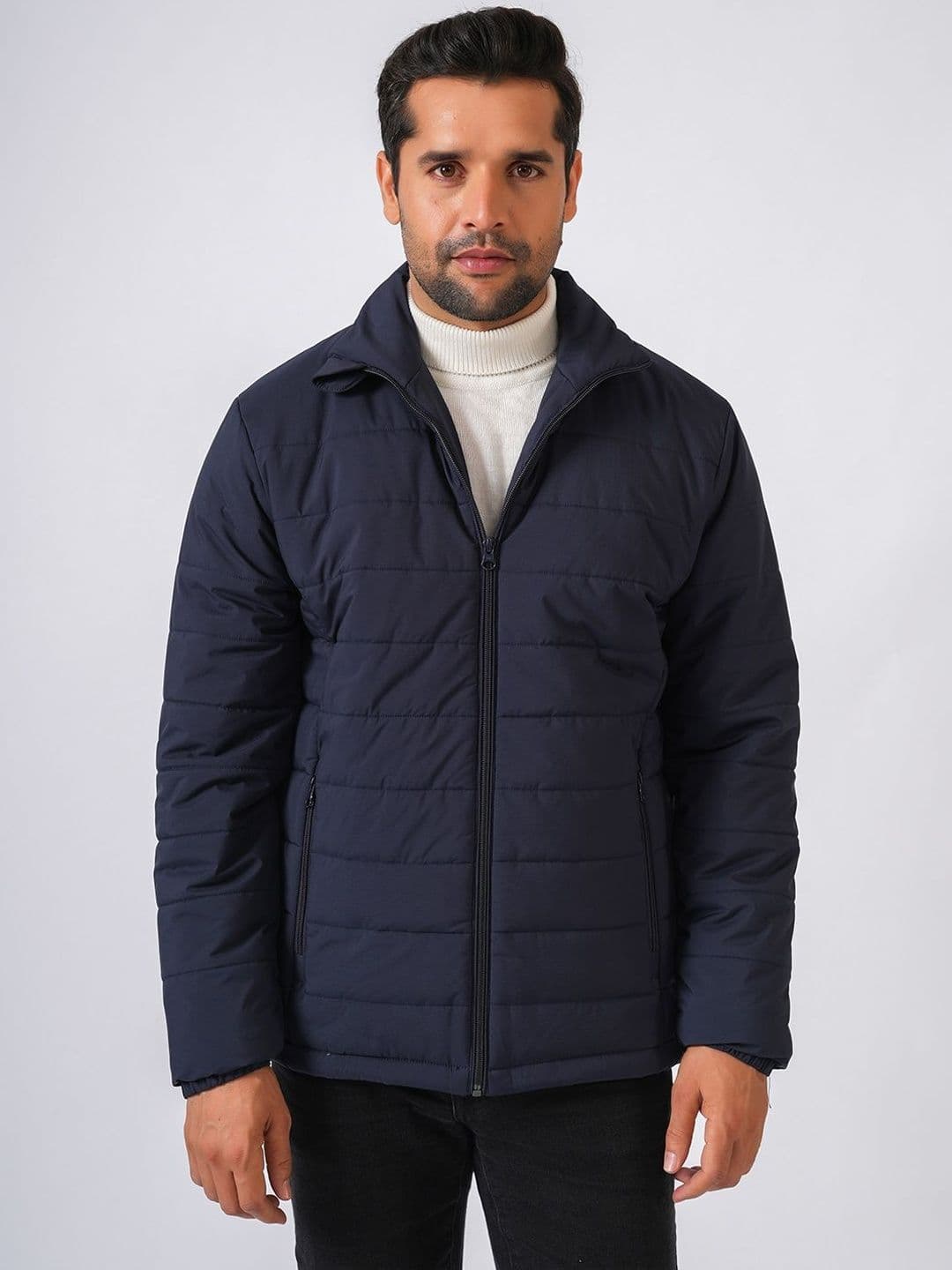 PERCH Men Striped Spread Collar Long Sleeves Lightweight Puffer Jacket - view 1