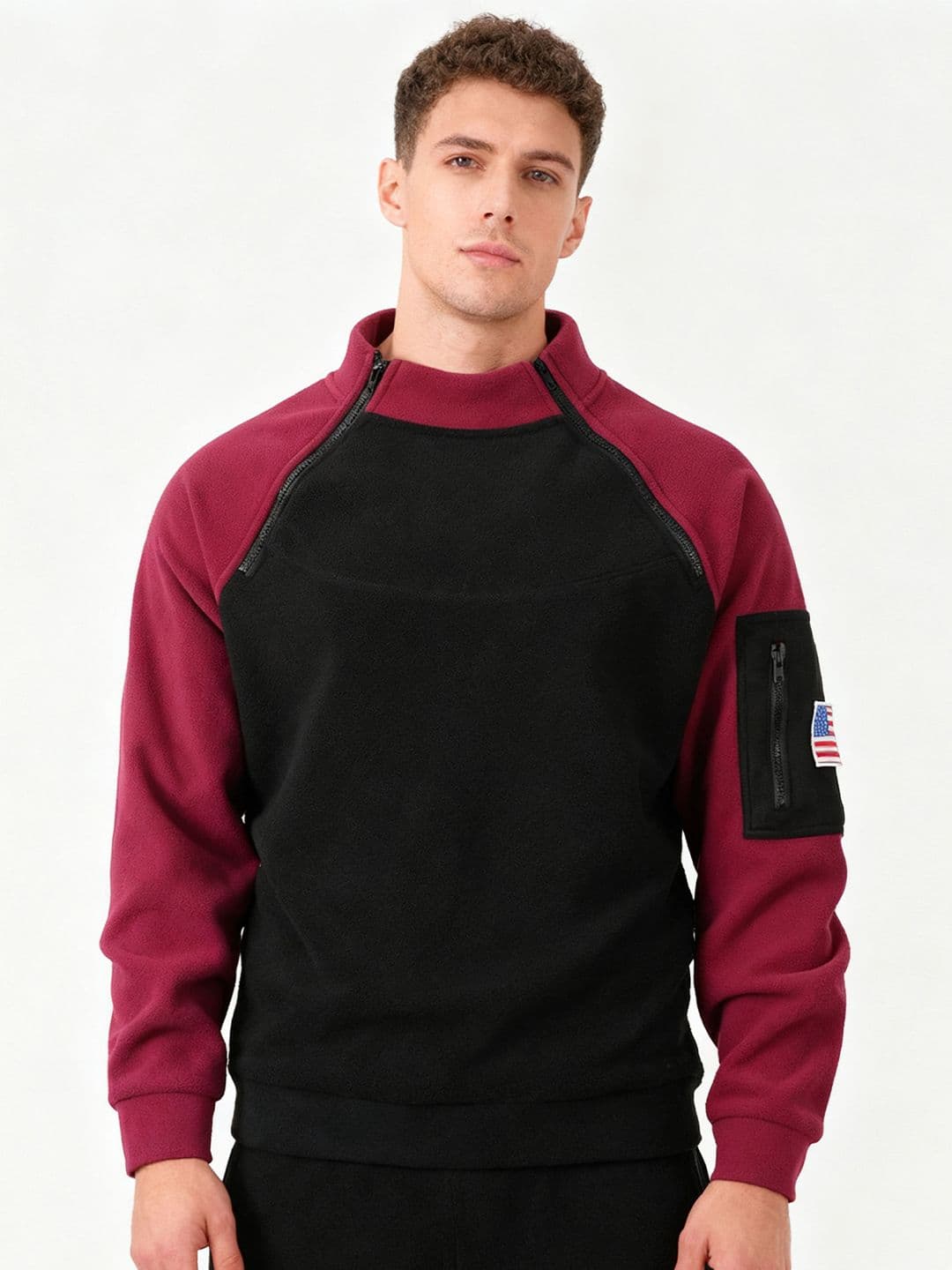 StyleCast x Revolte Colourblocked Long Sleeves High Neck Pullover Sweatshirt - view 1