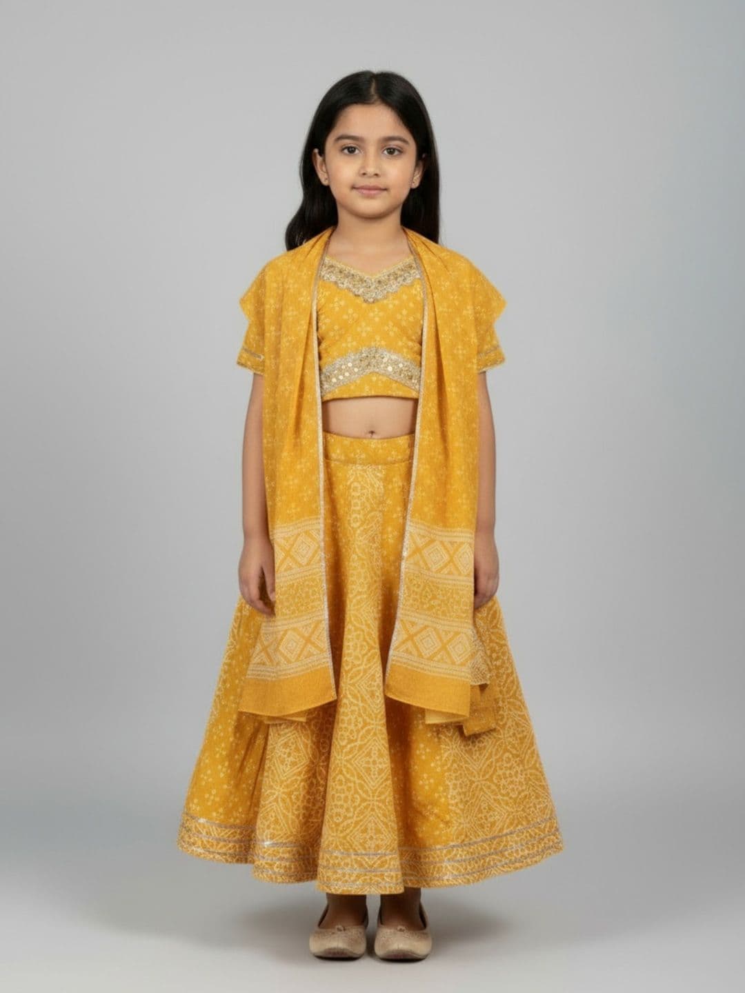 Biglilpeople Girls Printed V-Neck Cotton Lehenga & Blouse With Dupatta - view 1