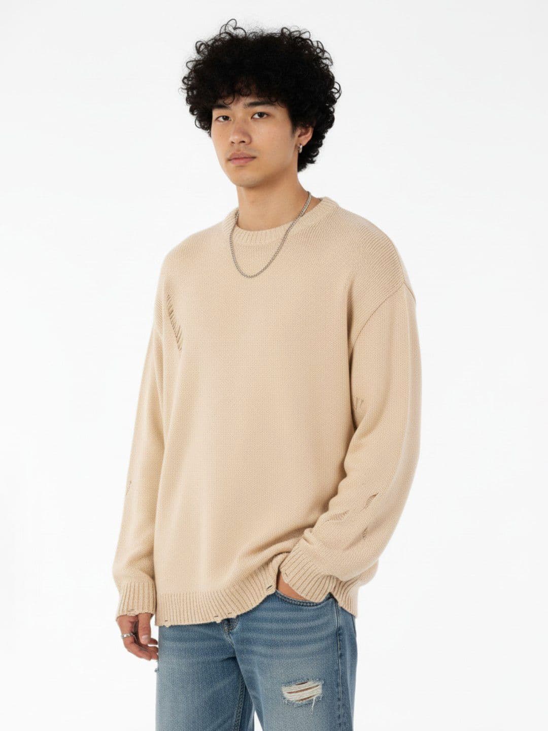 glitchez Round Neck Drop-Shoulder Sleeves Oversized Pullover