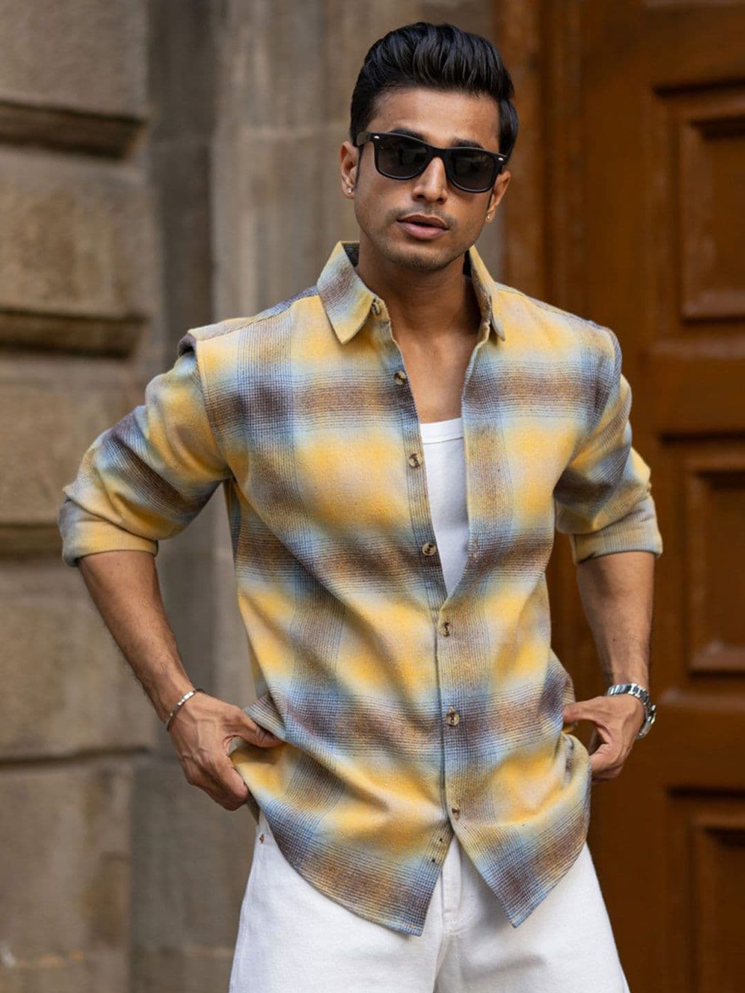 Powerlook Brushed Checks Tartan Cotton Long Sleeves Shirt - view 1