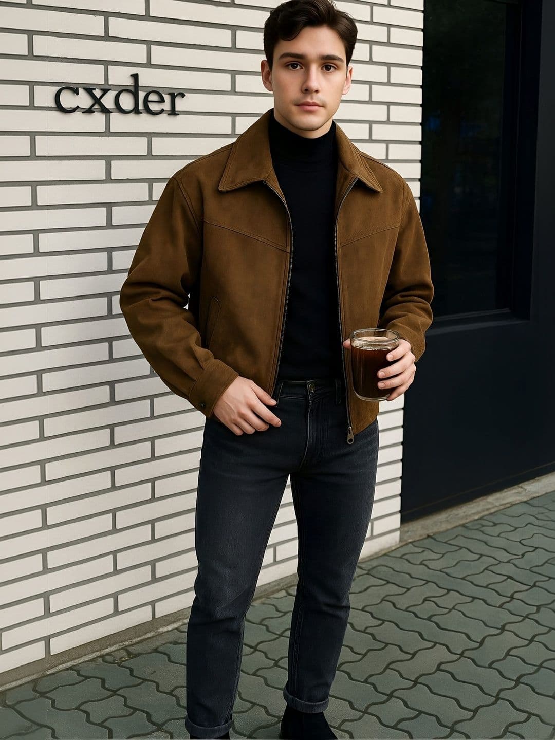 BAESD Men Suede Lightweight Bomber with Patchwork Jacket - view 1