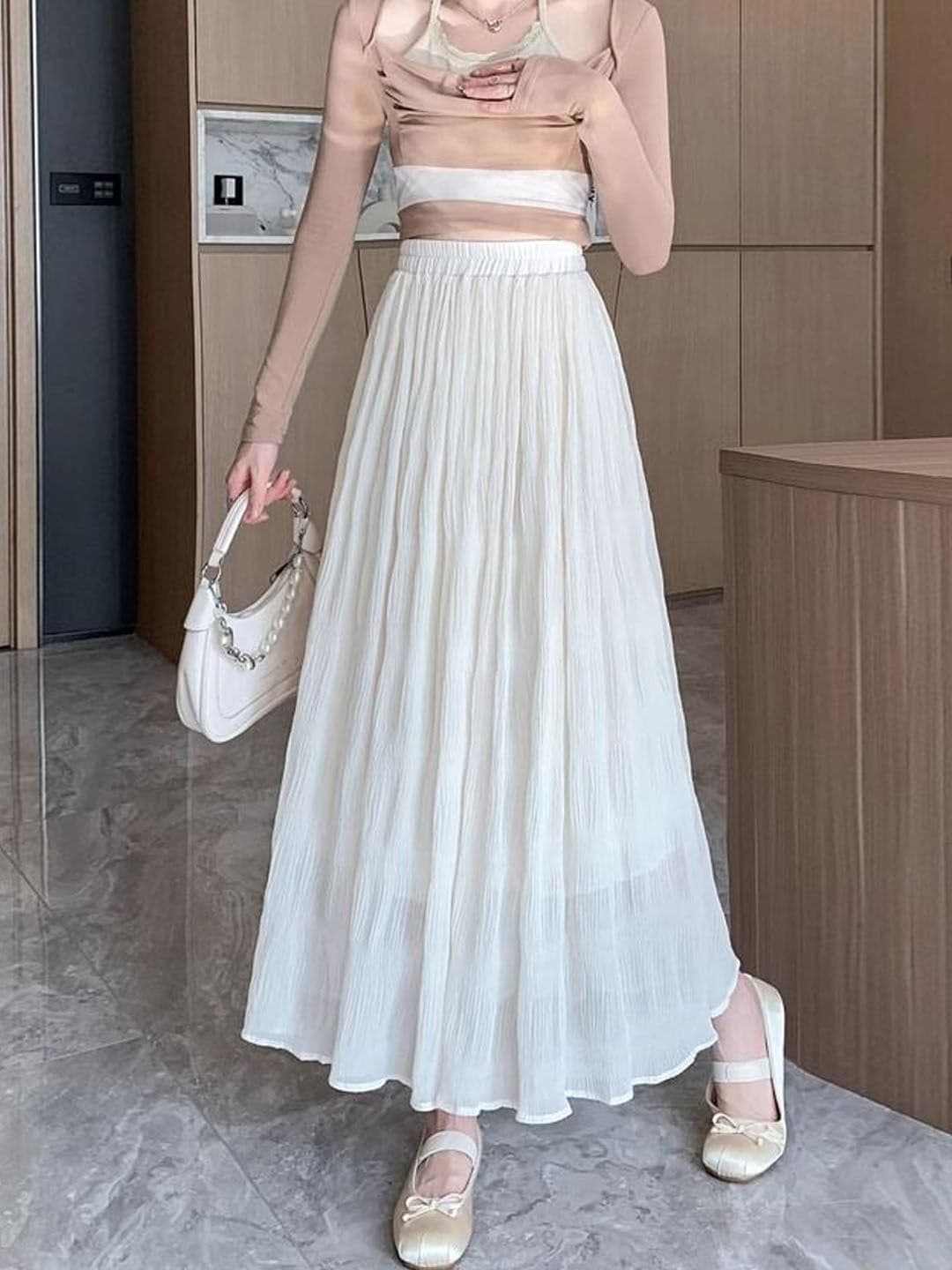 StyleCast Gathered Or Pleated Opaque Flared Maxi Skirt - view 1