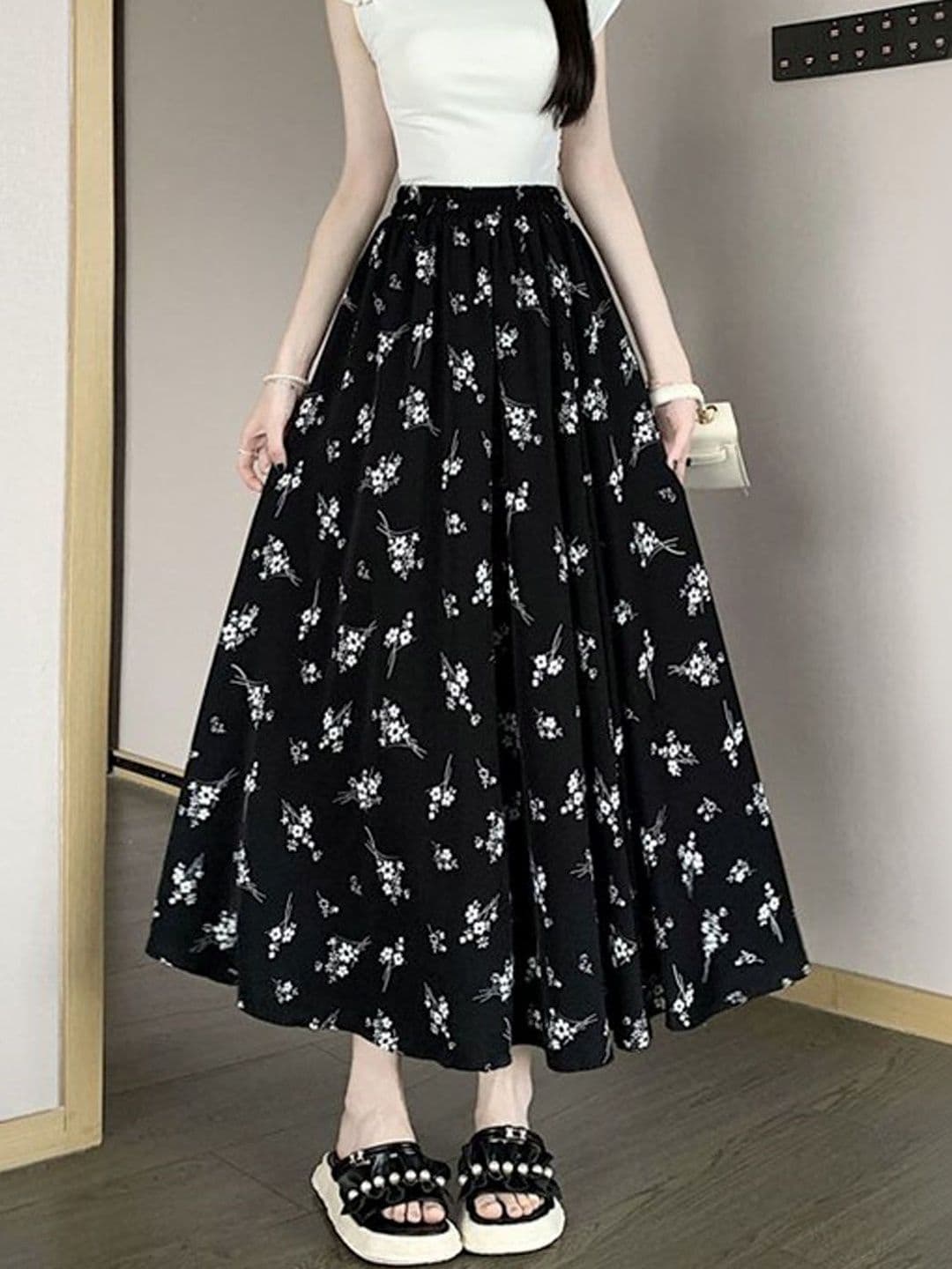 StyleCast Floral Printed Opaque Flared Midi Skirt - view 1