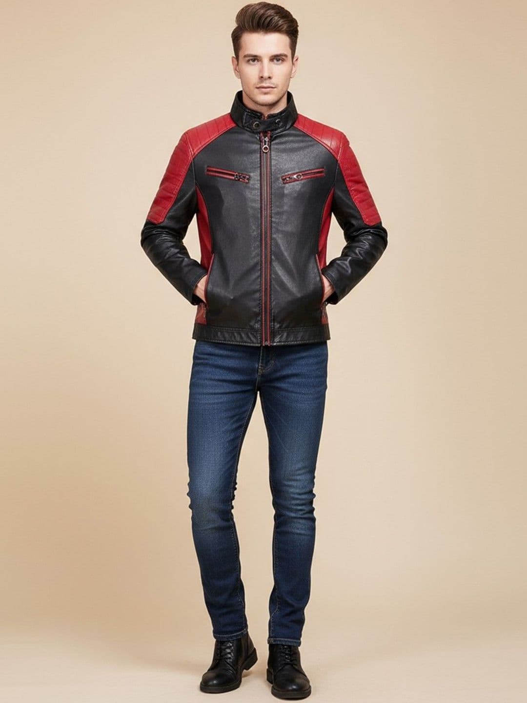 Mast & Harbour Colourblocked Stand Collar Biker Jacket - view 1