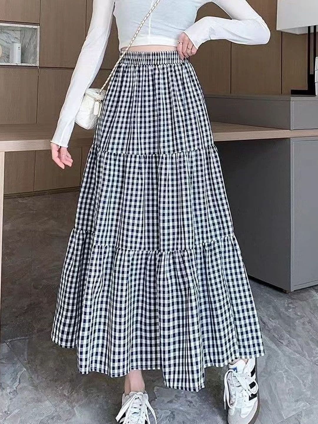 StyleCast Checked Maxi Trendy Flared Skirt - view 1