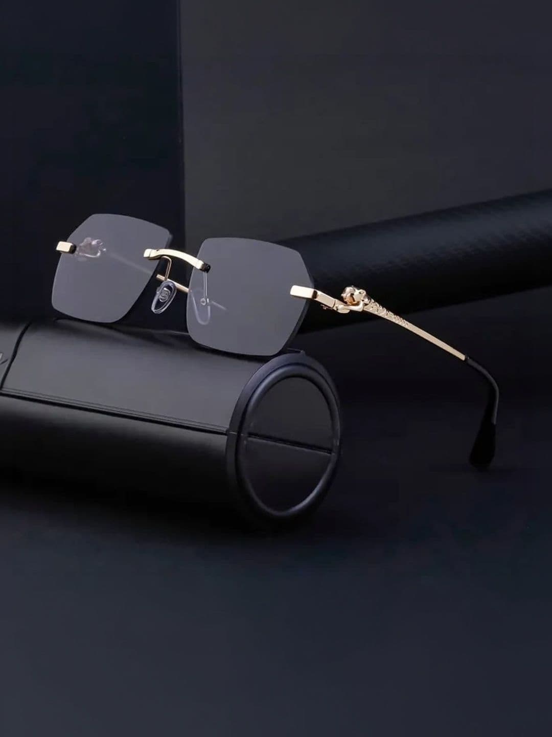 EYMEN I Unisex Black Lens & Gold-Toned Rectangle Sunglasses with - view 1