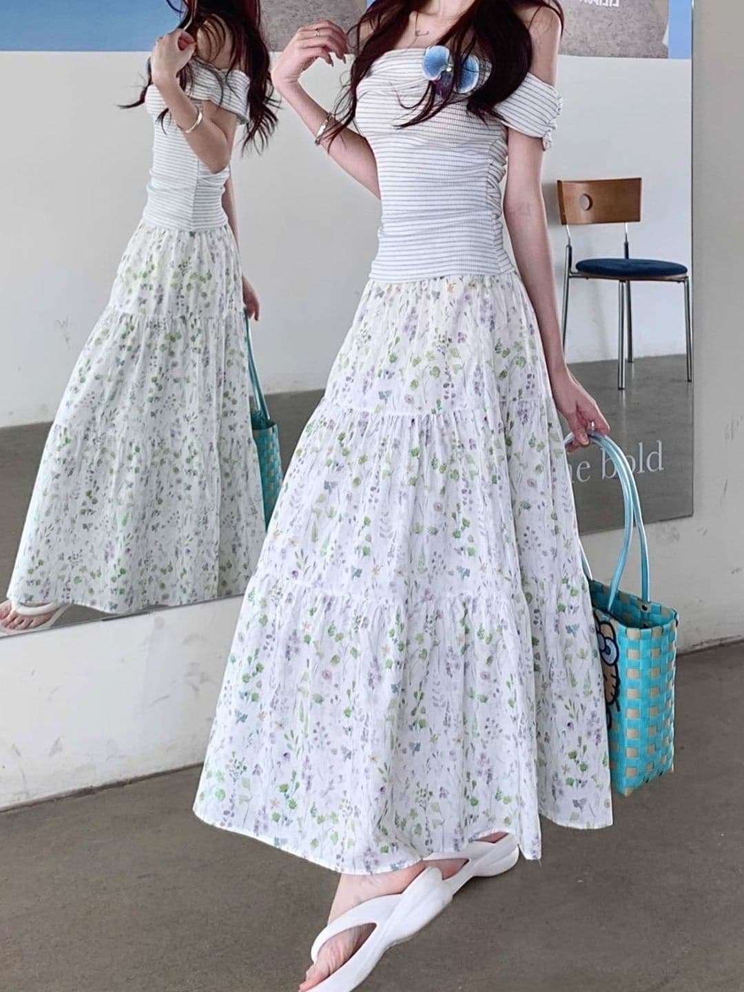 StyleCast Floral Printed Layered Flared Maxi Skirt - view 1