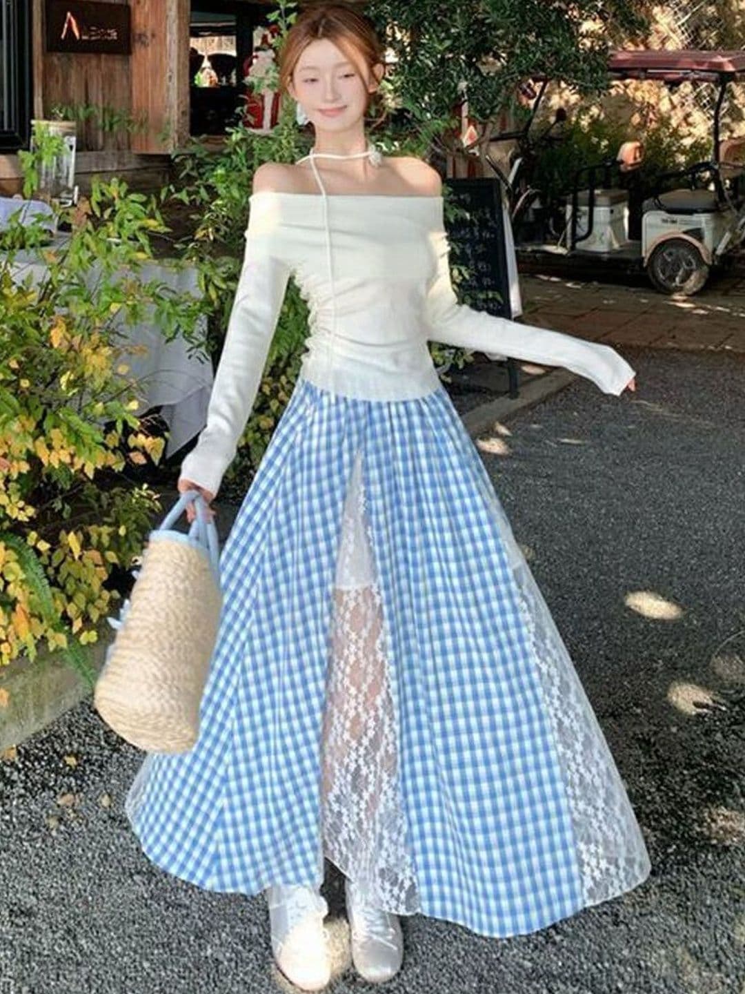 StyleCast Checked Flared Maxi Skirts - view 1