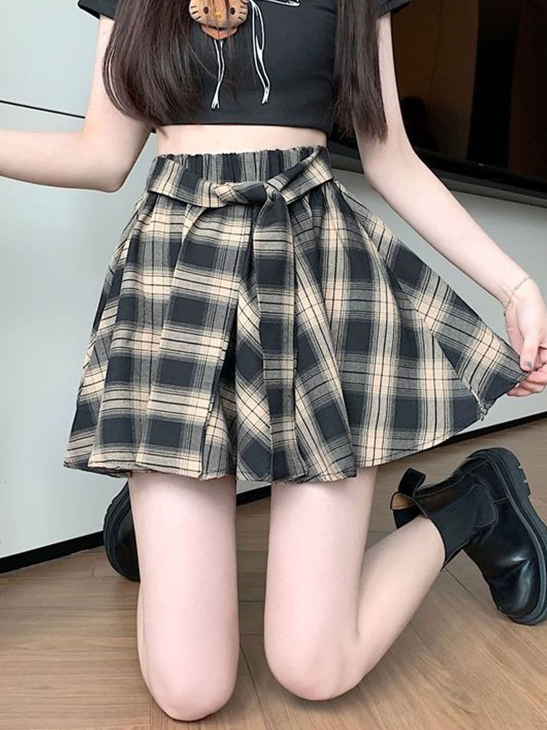 StyleCast Checked Tie-Ups Mini Flared Skirt - view 1