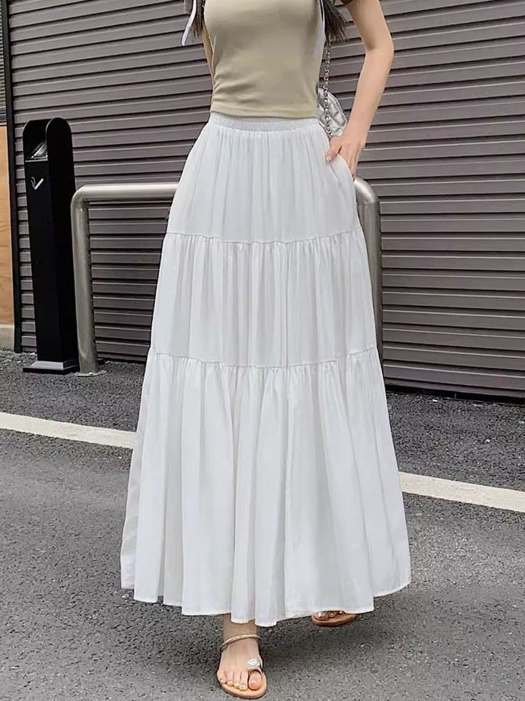 StyleCast Gathered Or Pleated Opaque Flared Maxi Skirt - view 1