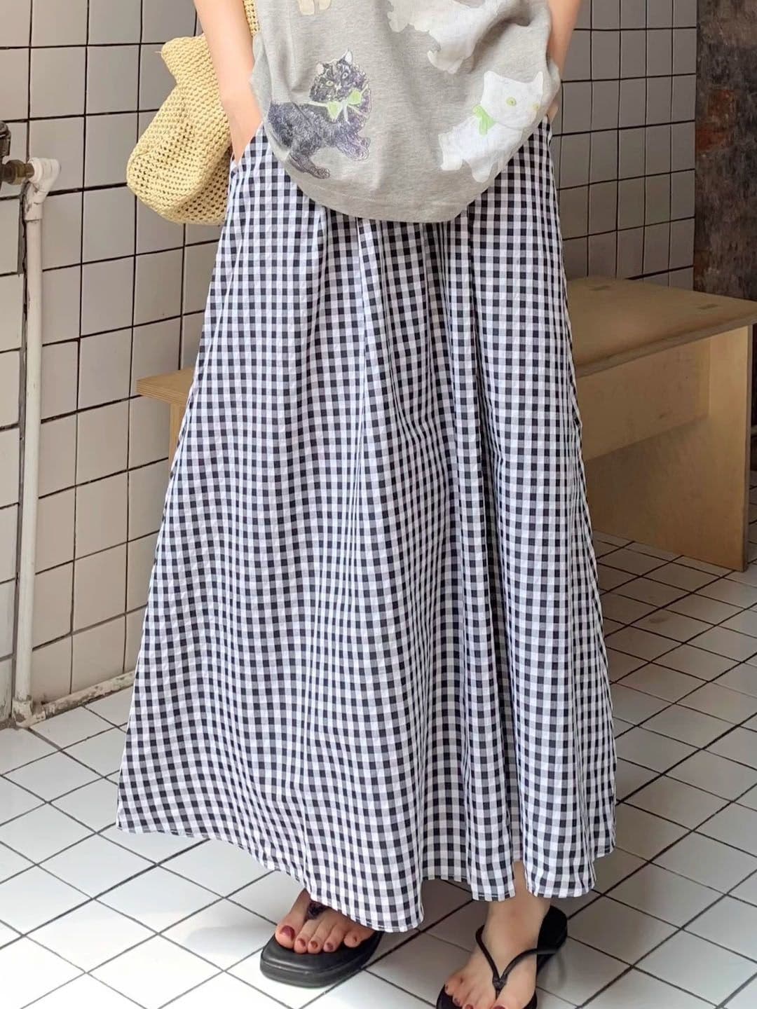 StyleCast Checked Maxi Trendy Flared Skirt - view 1