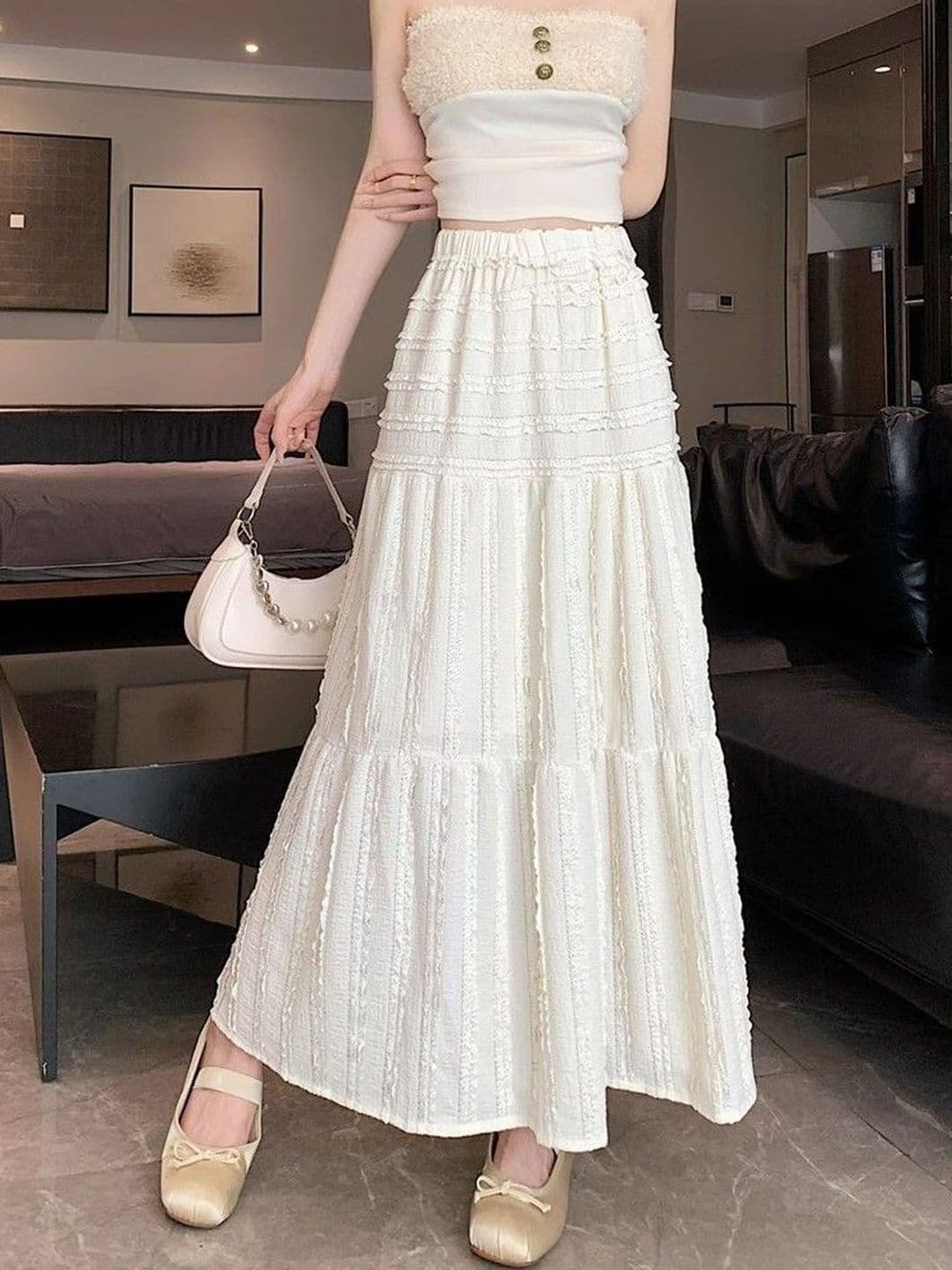 StyleCast Trendy Gathered Or Pleated Opaque Flared Maxi Skirt - view 1
