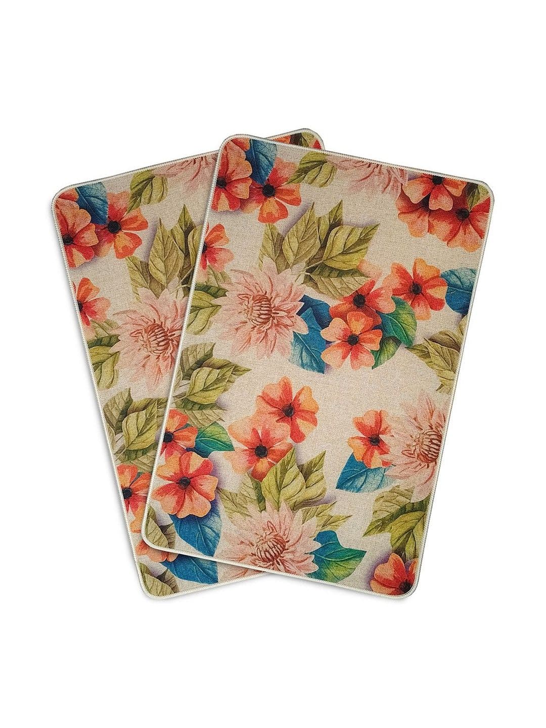 Yellow Weaves Beige & Red 2 Pieces Printed Anti-Slip Super-Absorbent 300-GSM Bath Rugs - view 1