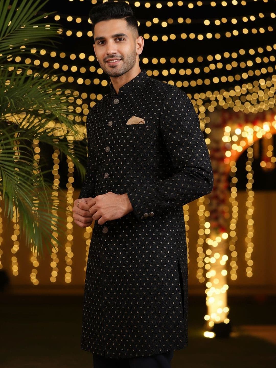 KISAH Men Woven Design Indowestern Sherwani Trouser Set - view 1