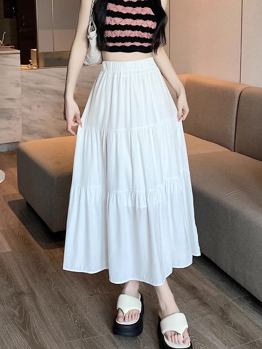 StyleCast Gathered Or Pleated Opaque Flared Midi Skirt - view 1