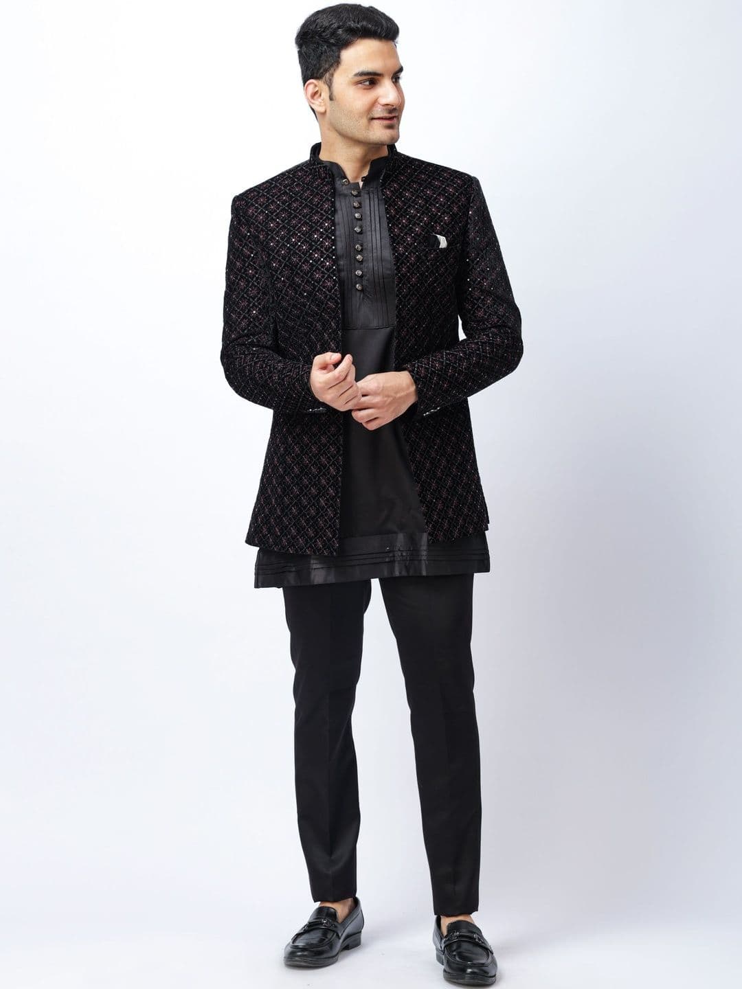 Aesthelia Men Embroidered Blazer with Inner and Trousers Sherwani