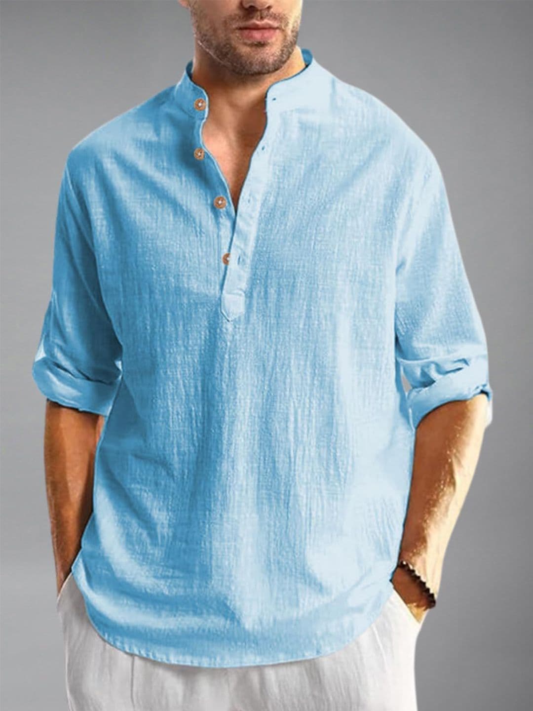garbhodakshai Mandarin Collar Roll-Up Sleeves Cotton Straight Short Kurta - view 1