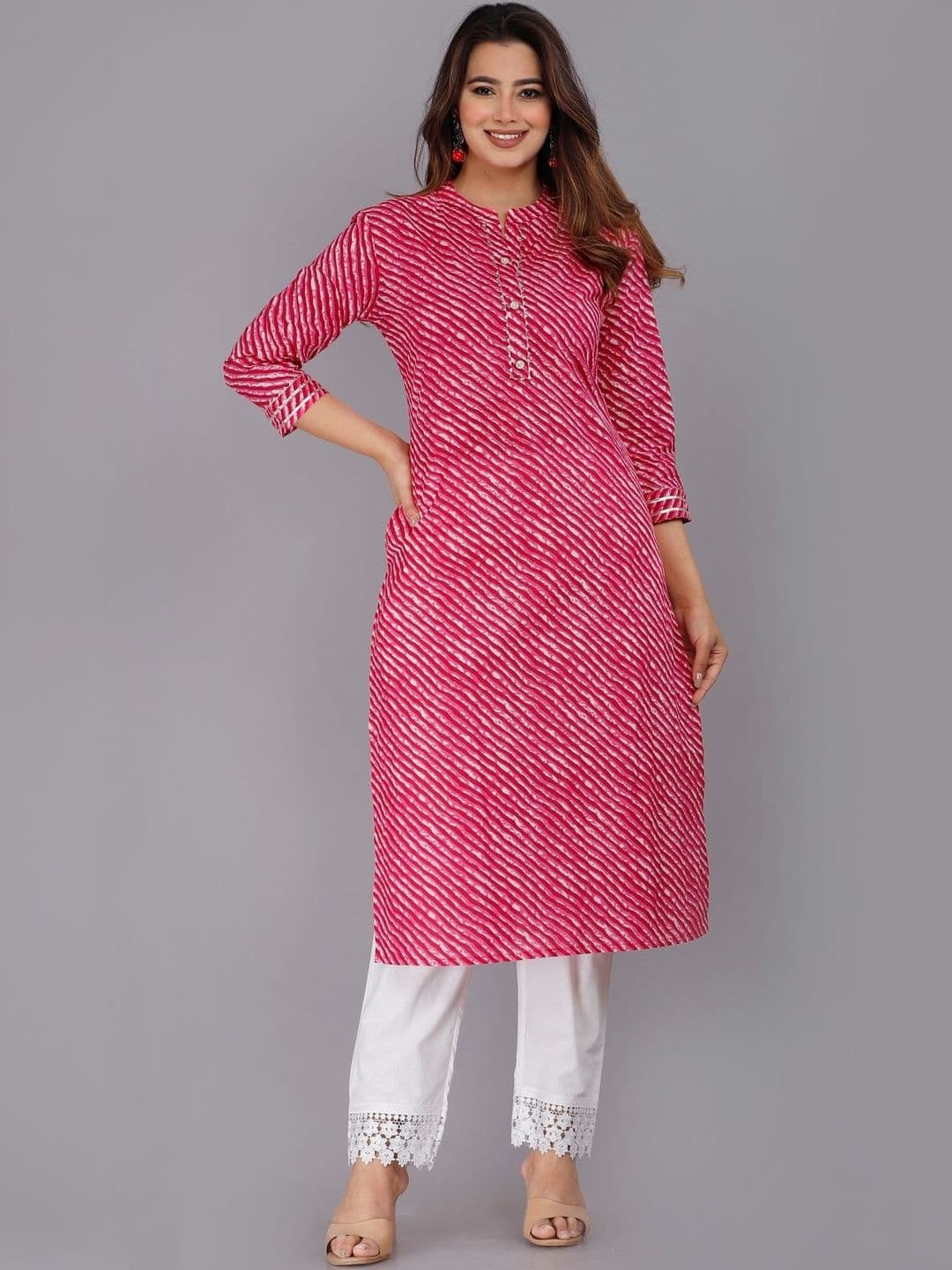 RANI PRINTS Women Leheriya Printed Mandarin Collar Pure Cotton Regular Straight Kurti - view 1