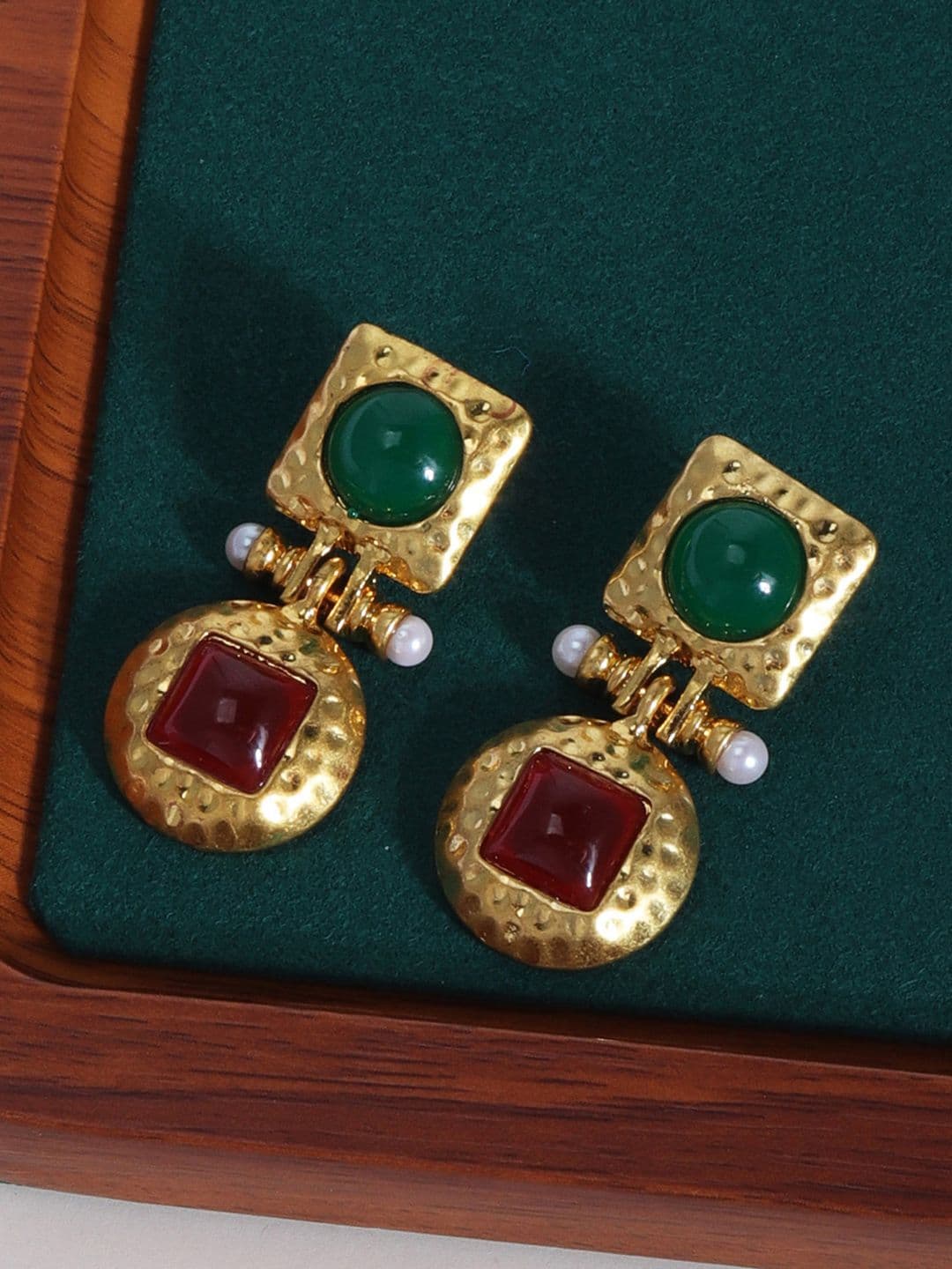 Just Lil Things Stone Studded & Pearls Geometric Drop Earrings - view 1