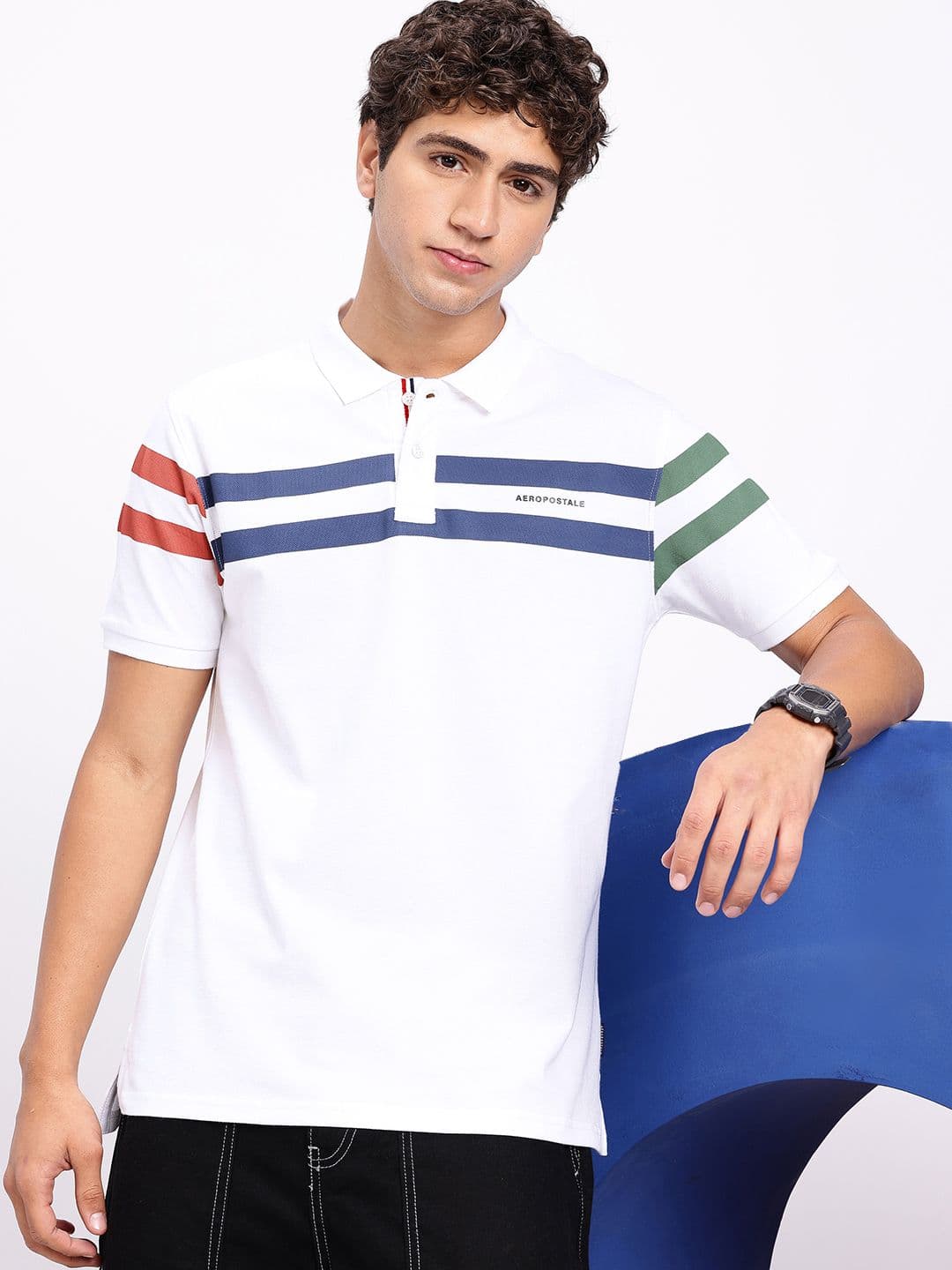 Aeropostale Striped Polo Collar Pure Cotton T-shirt - view 1