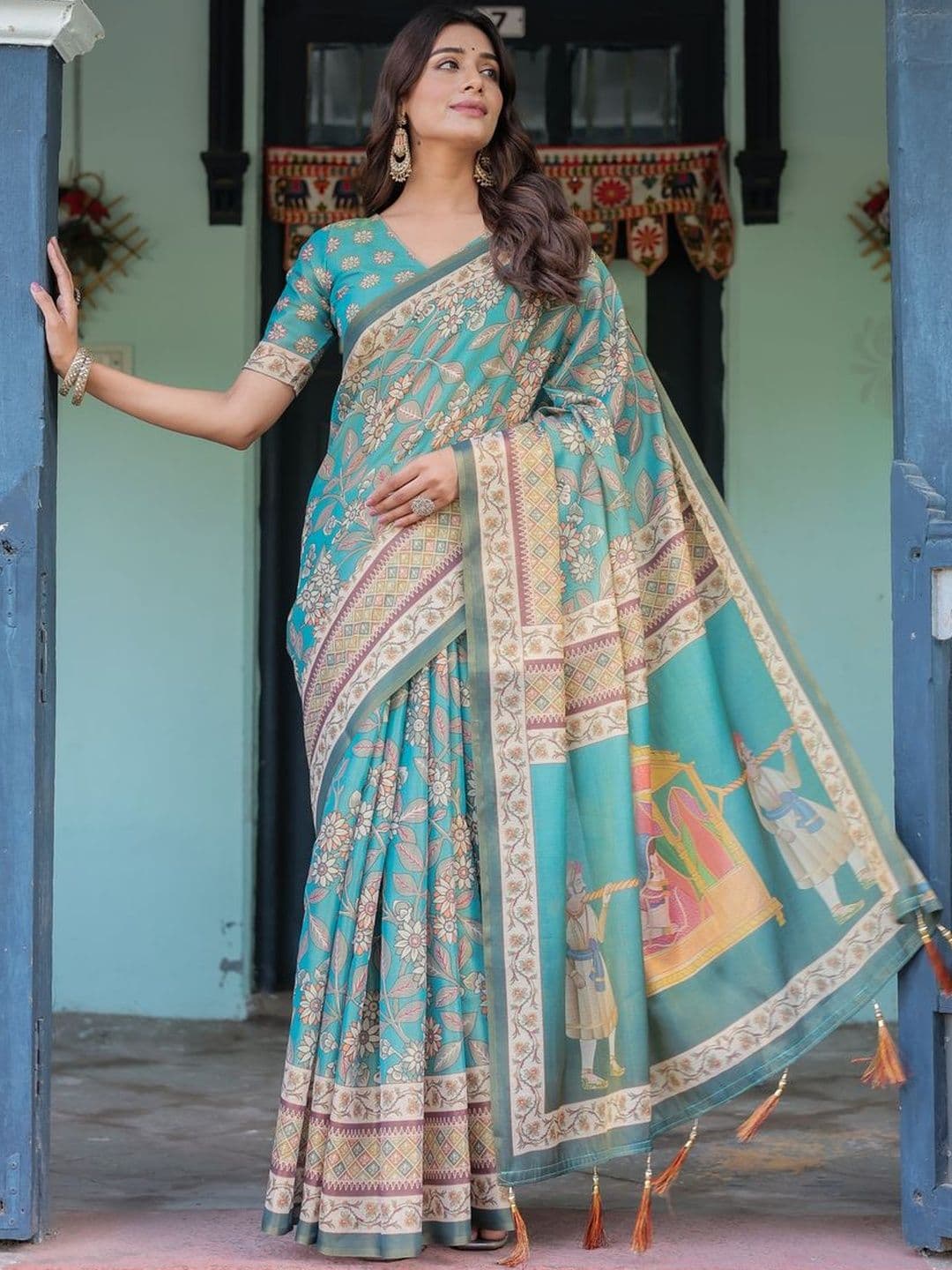 ALMAARI FASHION Floral Pure Cotton Banarasi Saree - view 1