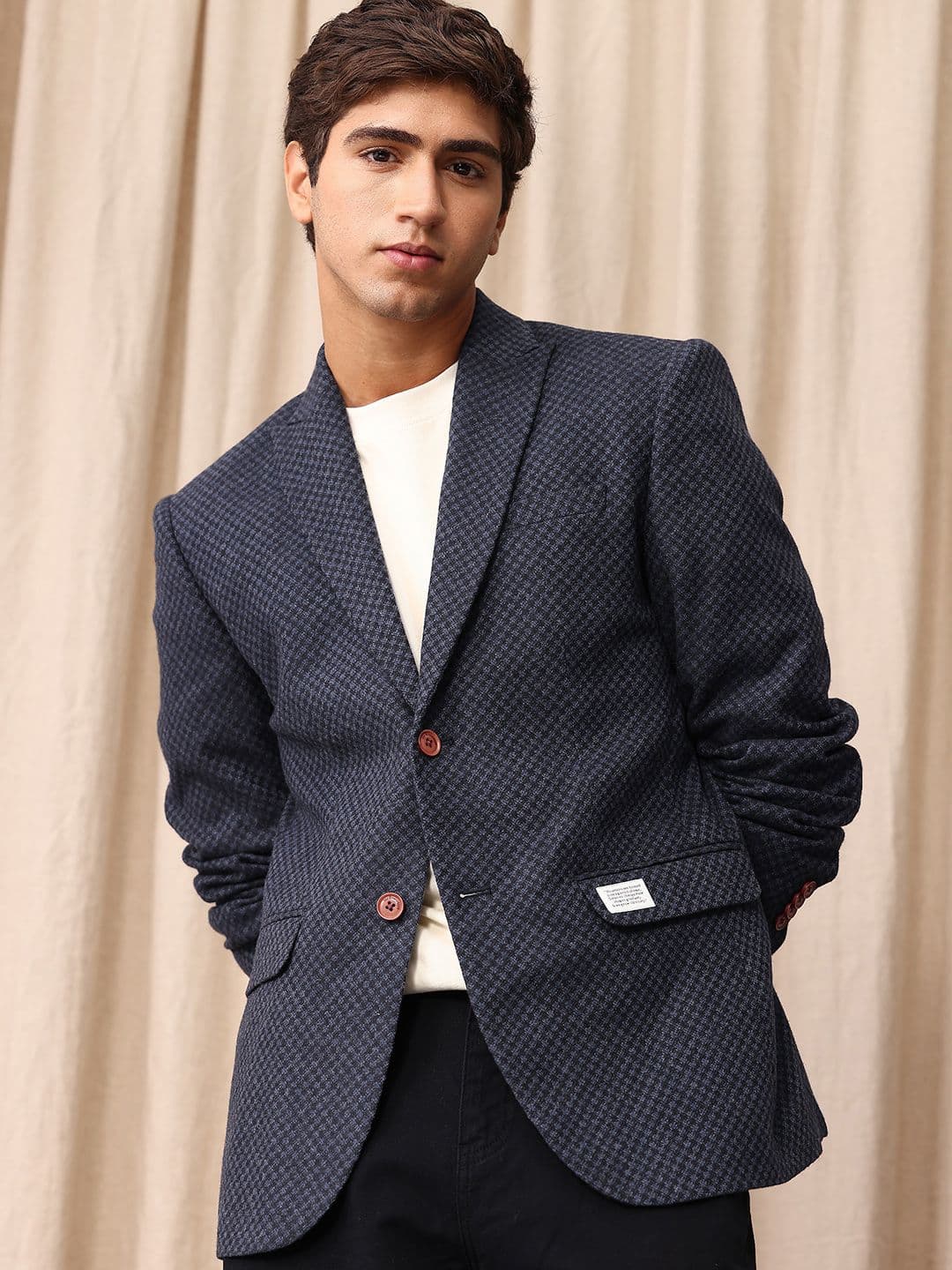 Mr Bowerbird Checked Tailored Fit Notched Lapel Collar Single Breasted Blazer - view 1