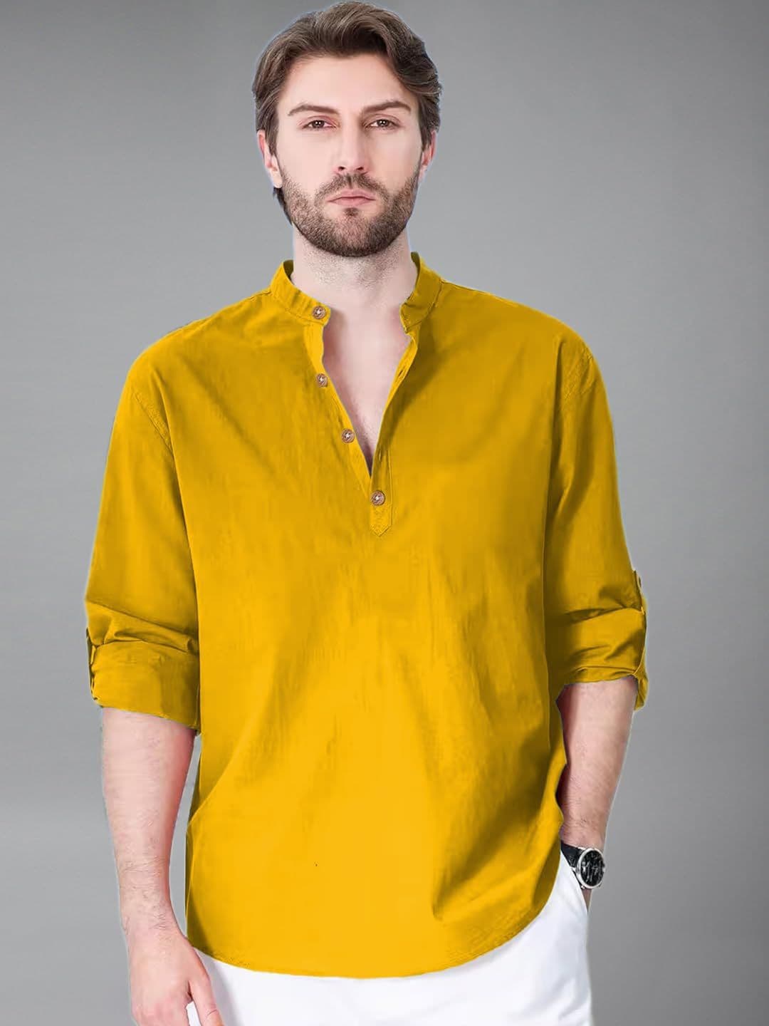 granthy Band Collar Roll-Up Sleeves Straight Kurta - view 1