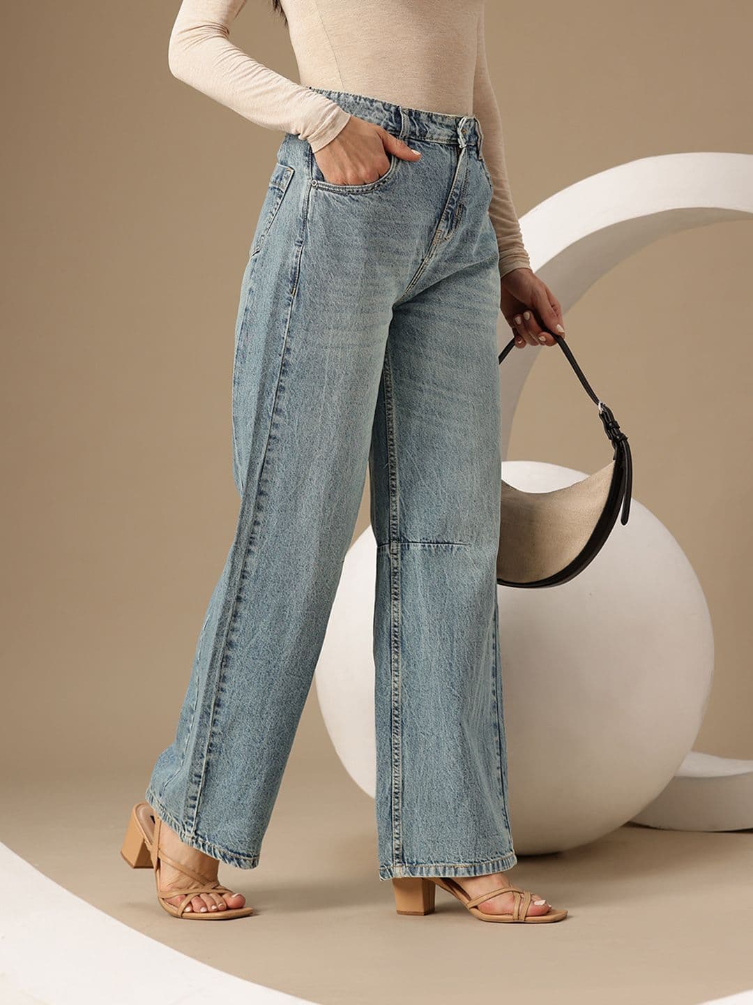 Chemistry Women Pure Cotton Whiskers & Chevrons Mid-Rise Barrel Fit Heavy Fade Jeans - view 1