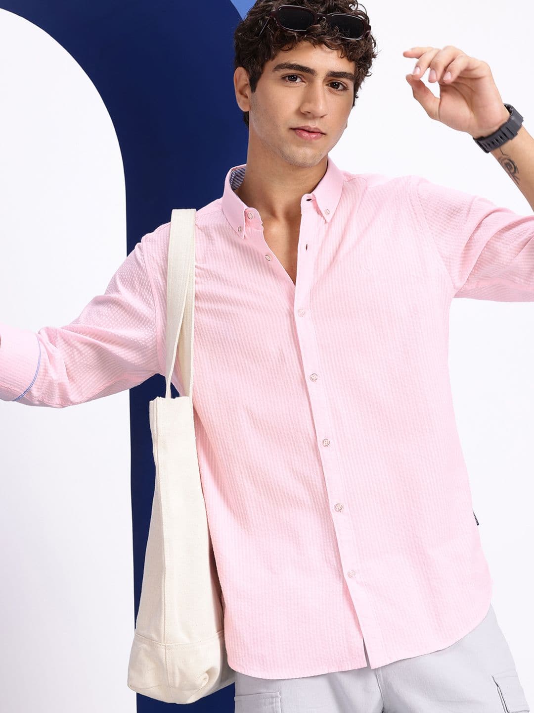 Aeropostale Self Design Textured Seersucker Pure Cotton Casual Shirt - view 1
