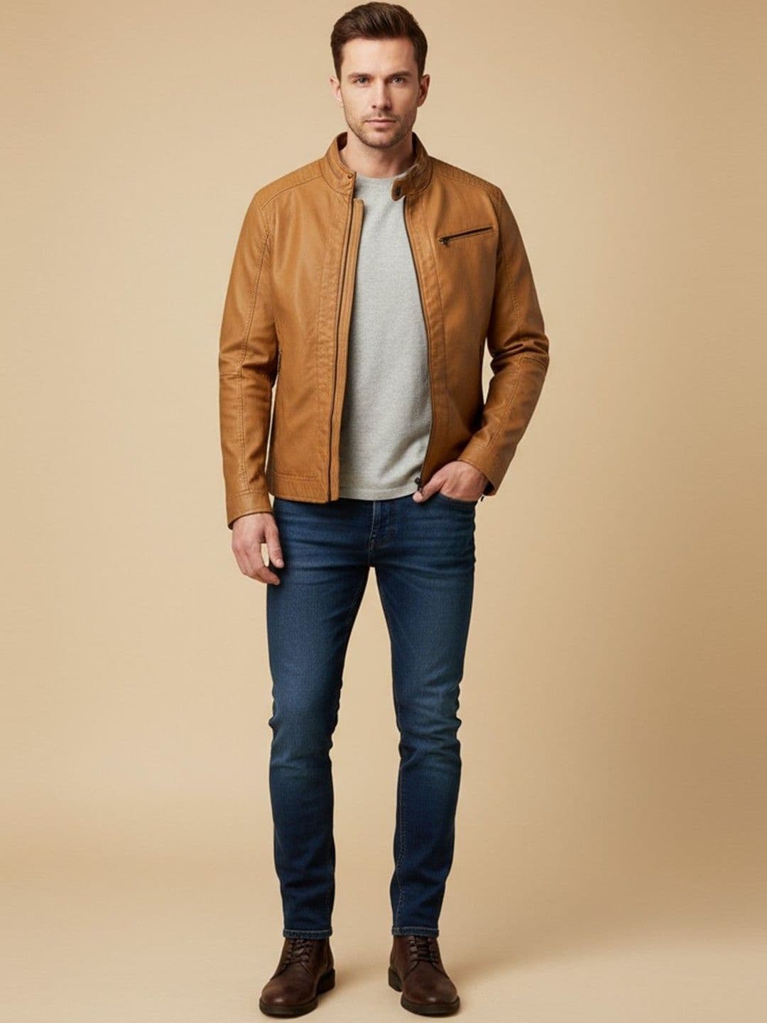 Mast & Harbour Men Leather Biker Jacket - view 1