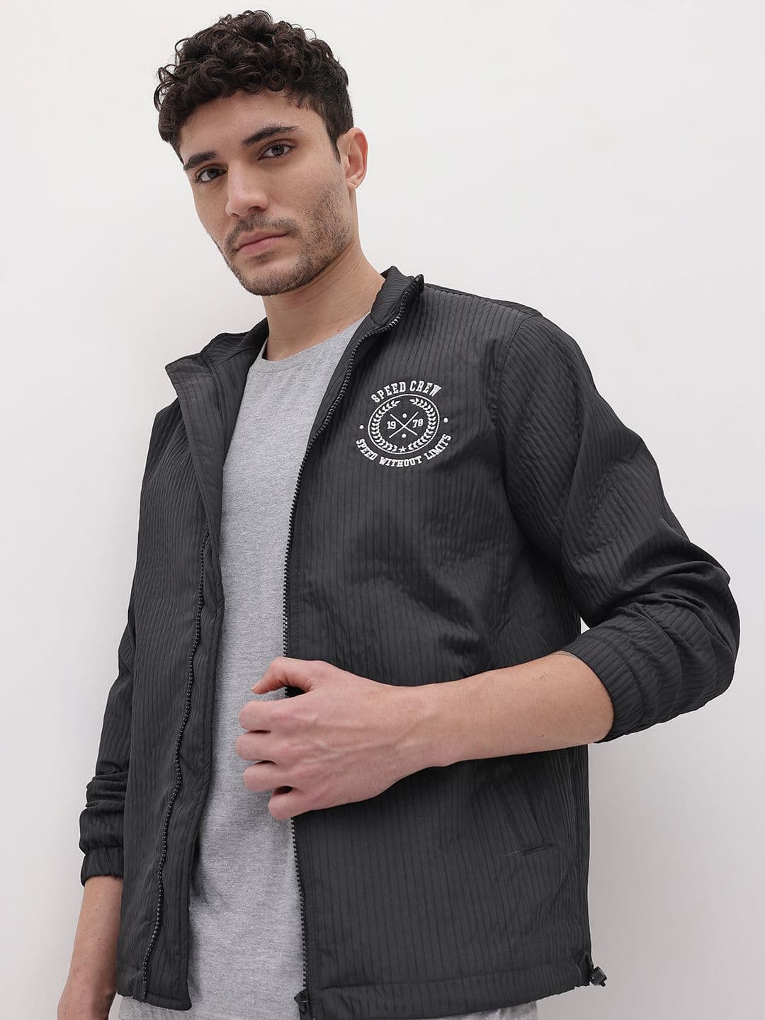 The Roadster Life Co. Self Striped Applique Mock Collar Tailored Jacket - view 1