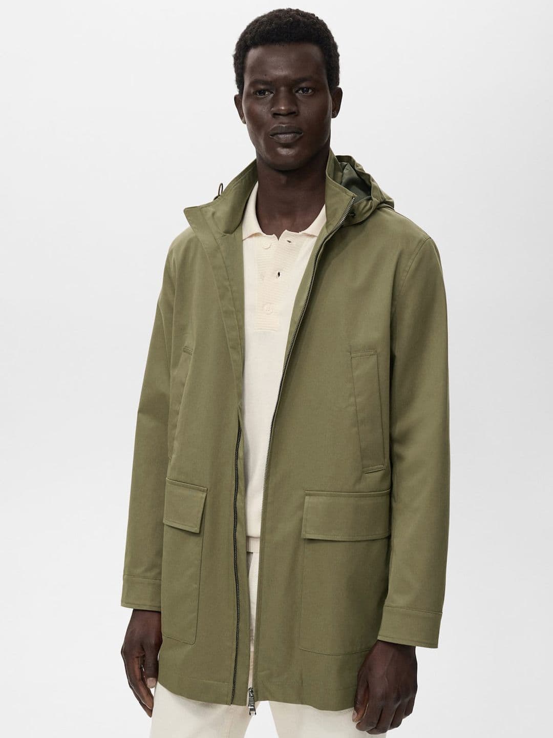 MANGO MAN Water Resistant Longline Hooded Tailored Jacket - view 1