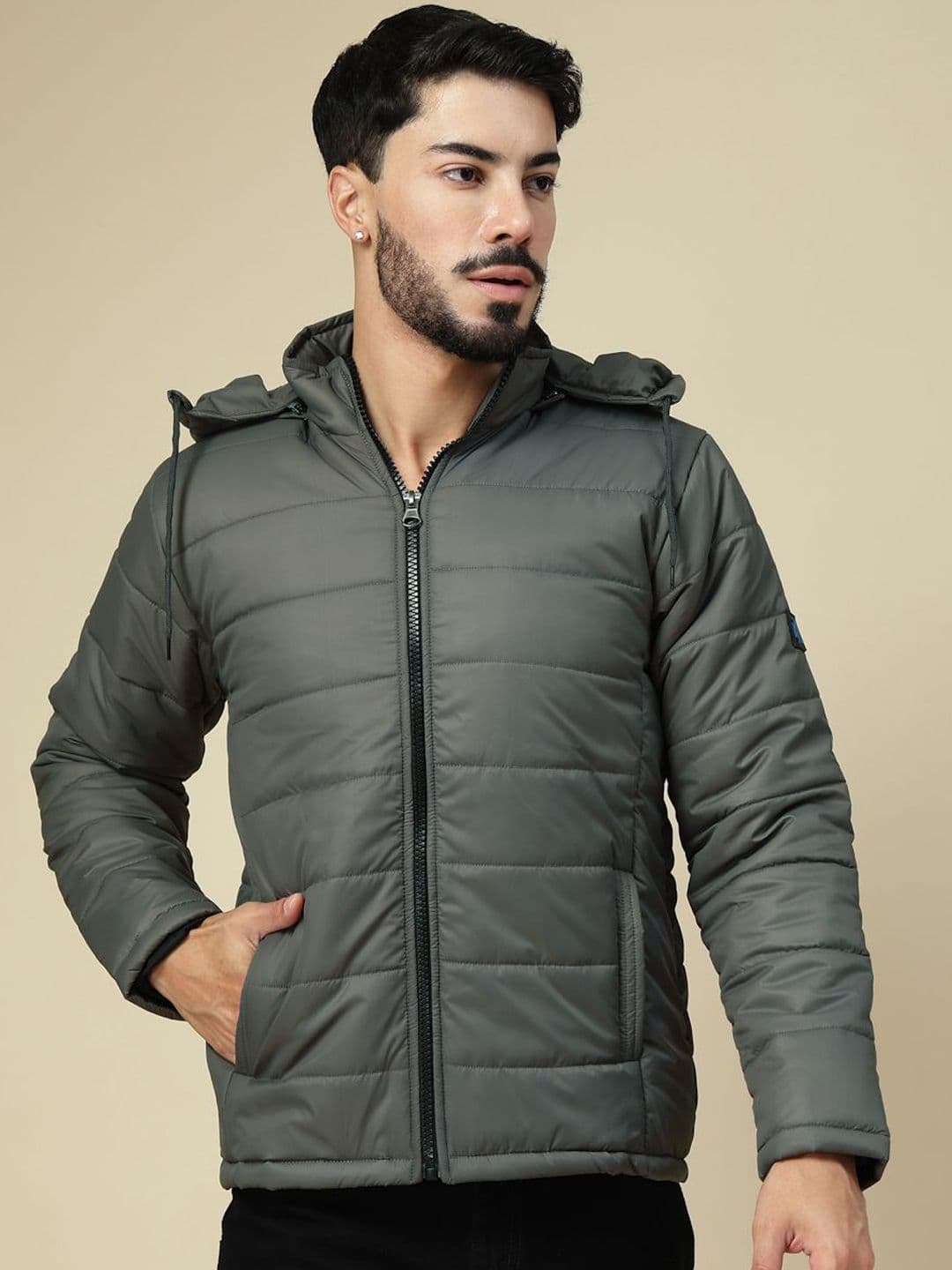 KLOTTHE Men Zip Detail Water Resistant Long Sleeve Hooded Quilted Jacket - view 1