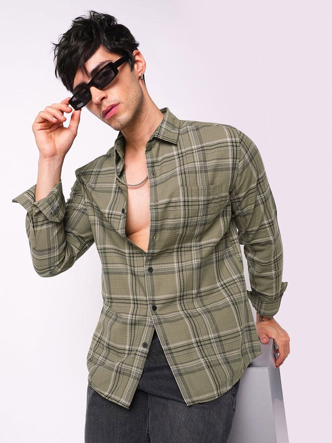 VASTRADO Men Classic Fit Checked Spread Collar Cotton Casual Shirt - view 1