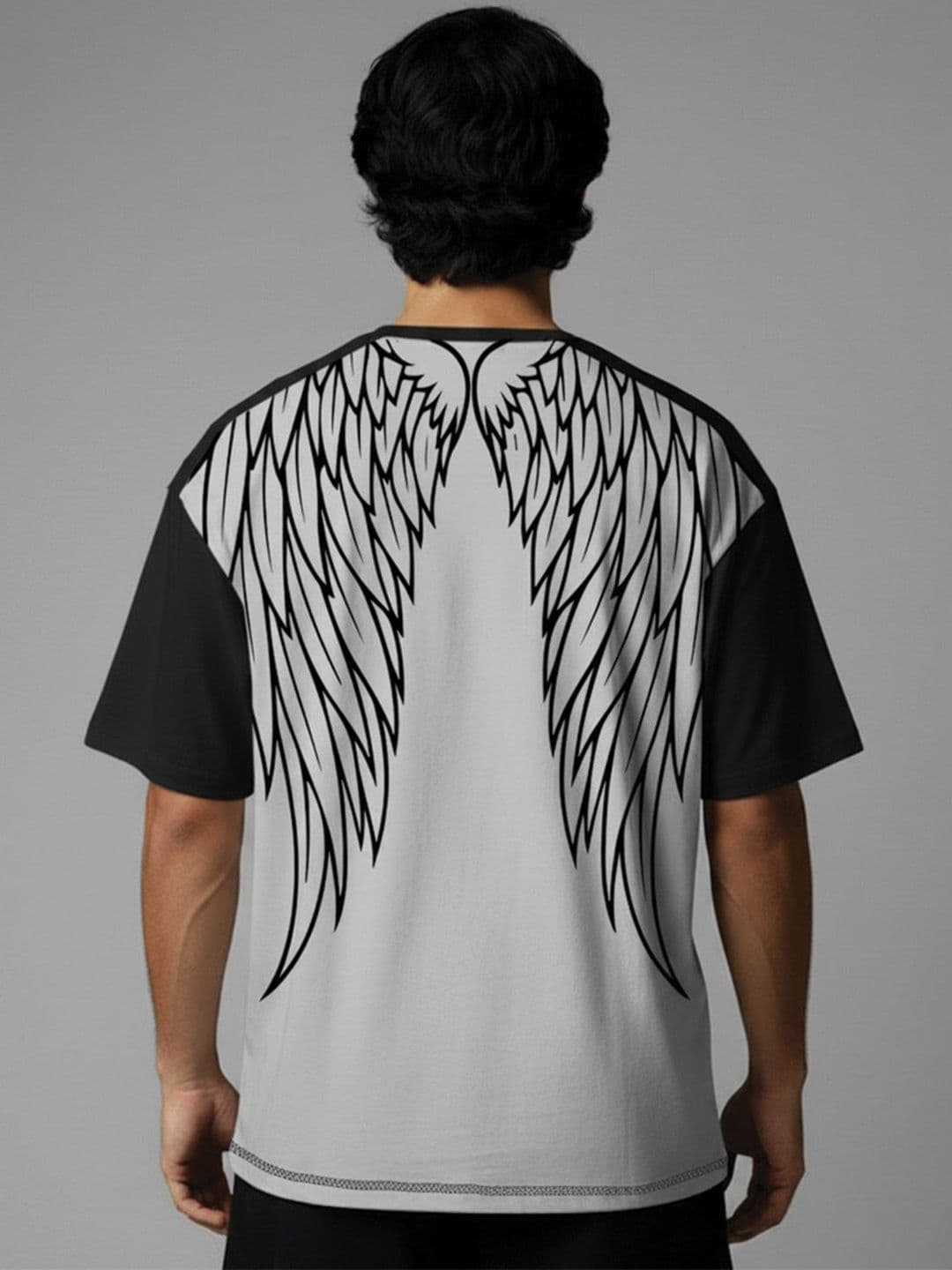 Crazymonk Fallen Angel Graphic Printed Drop-Shoulder Sleeves Cotton Oversized T-shirt - view 1
