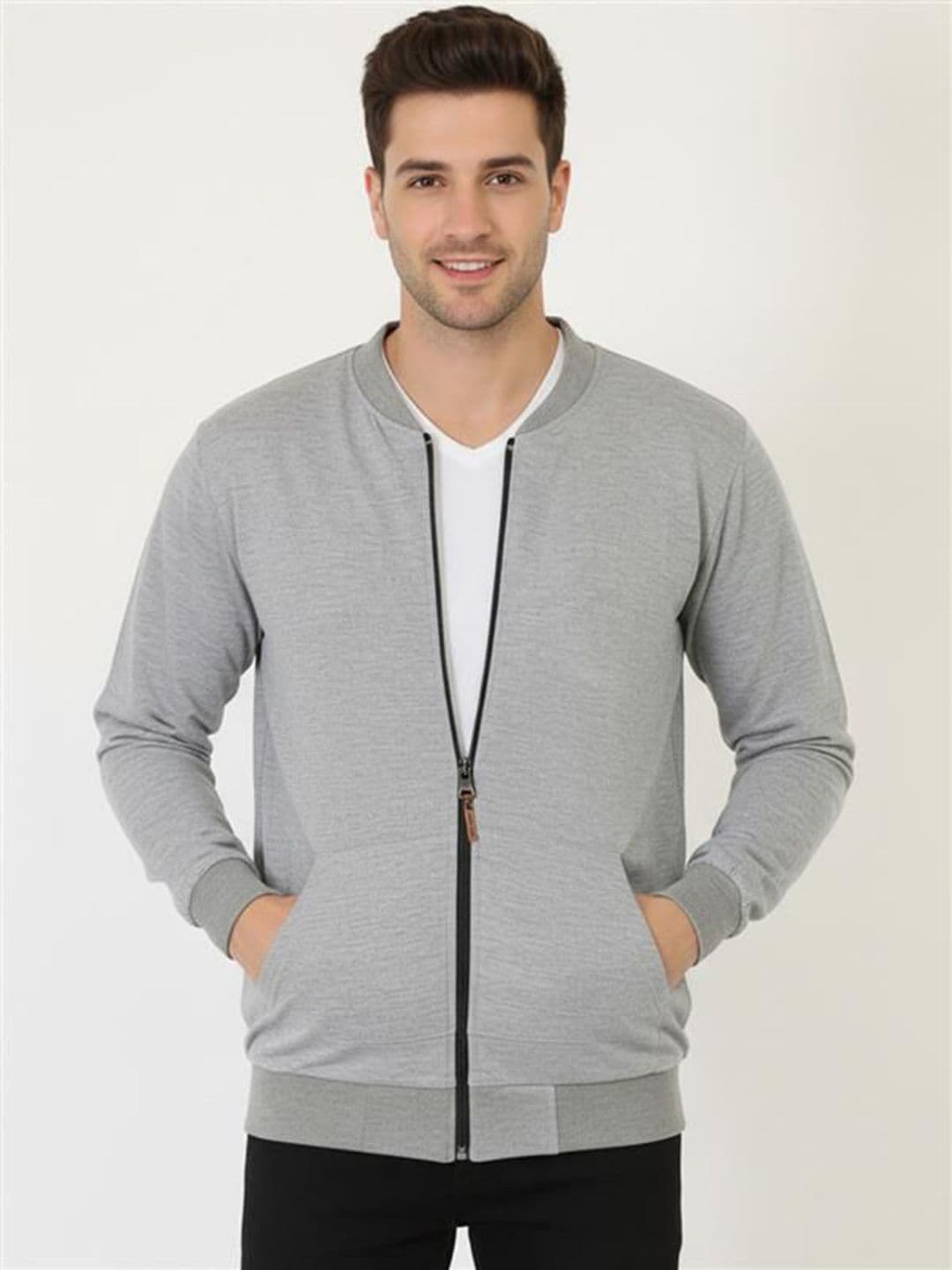Leotude Men Collarless Self Design Bomber Jacket - view 1