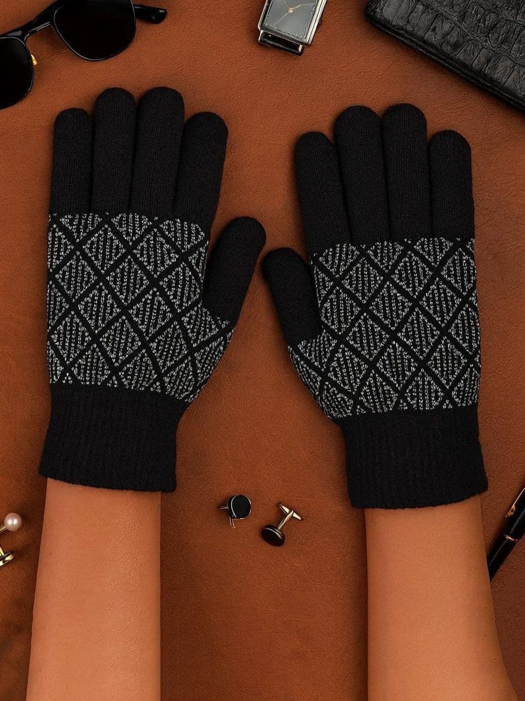 LOOM LEGACY Men Checked Monochrome Acrylic Winter Gloves - view 1