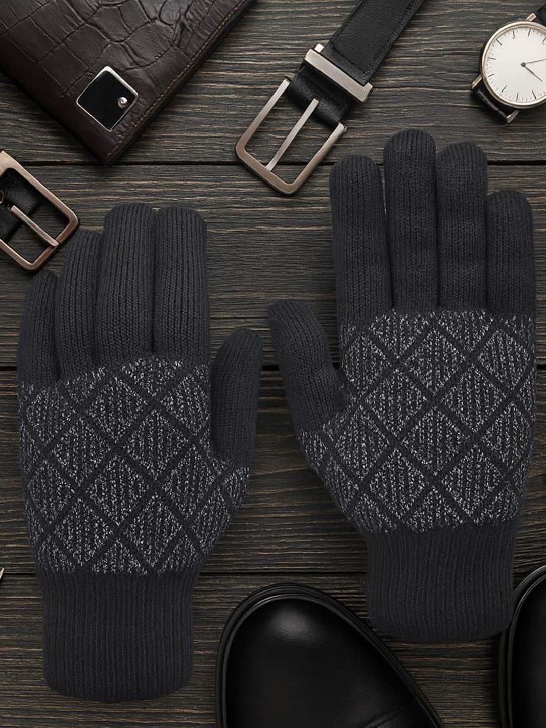 LOOM LEGACY Men Checked Acrylic Winter Gloves - view 1