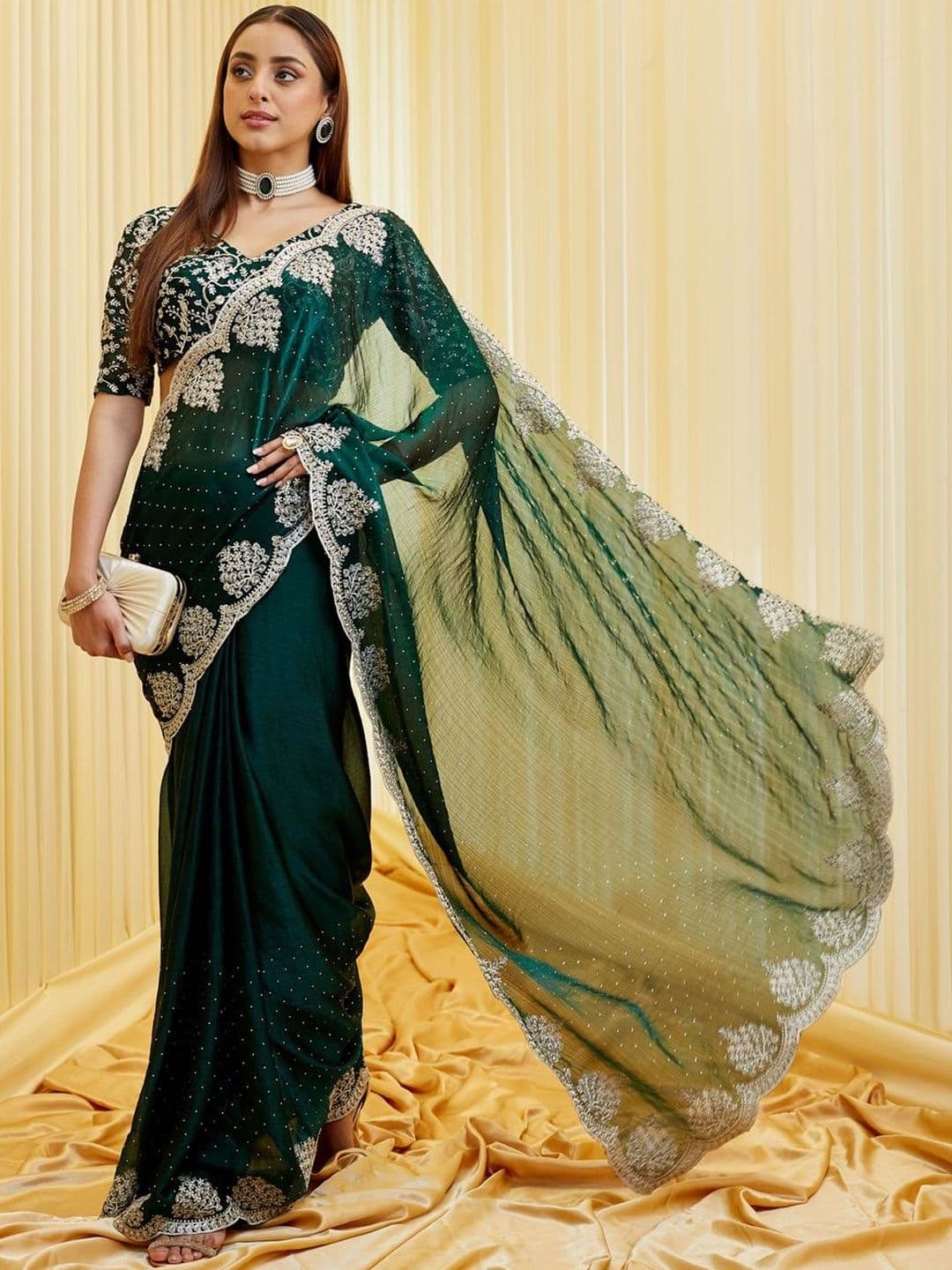 kasee Solid Embellished Beads and Stones Saree - view 1